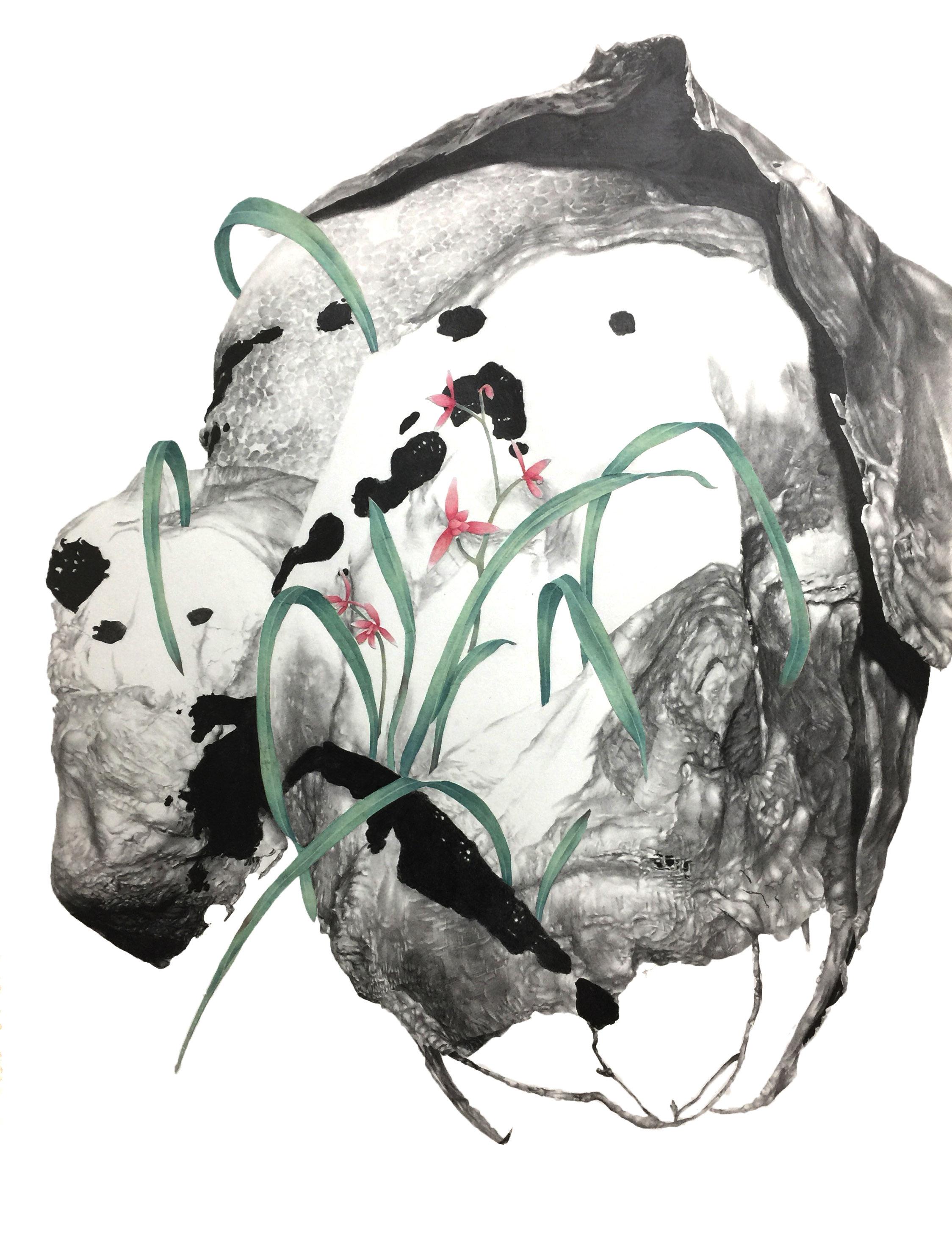 ?(Life)Death, black and white abstract work on paper, framed - Painting by Richard Liu