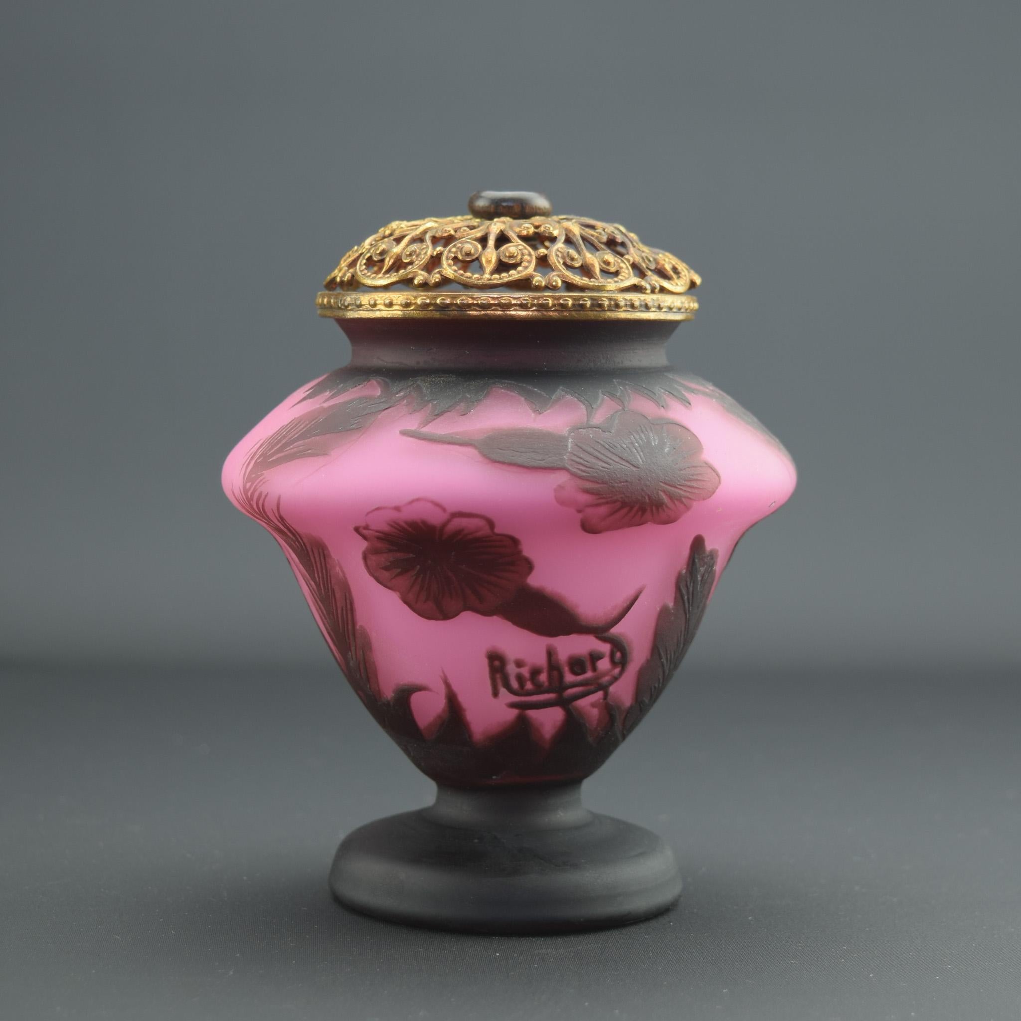 Richard cameo glass vase/nightlight C1910. Included is the original pierced brass night light fitting which would require a bulb holder, cable and plug if you required it to be used as a night light.

The condition is very good with no damage. There