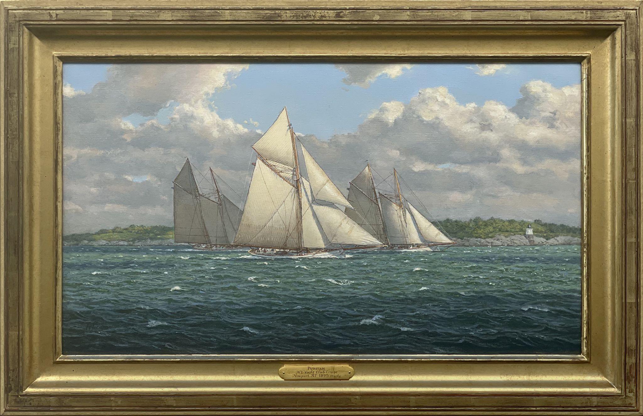 Puritan, crociera del New York Yacht Club, Newport, RI, 1895, studio - Painting di Richard Loud