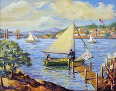 "Zarpar" - Escena náutica al óleo sobre masonita