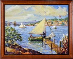 „Setting Off“ – nautische Szene in Öl auf Masonit, Öl