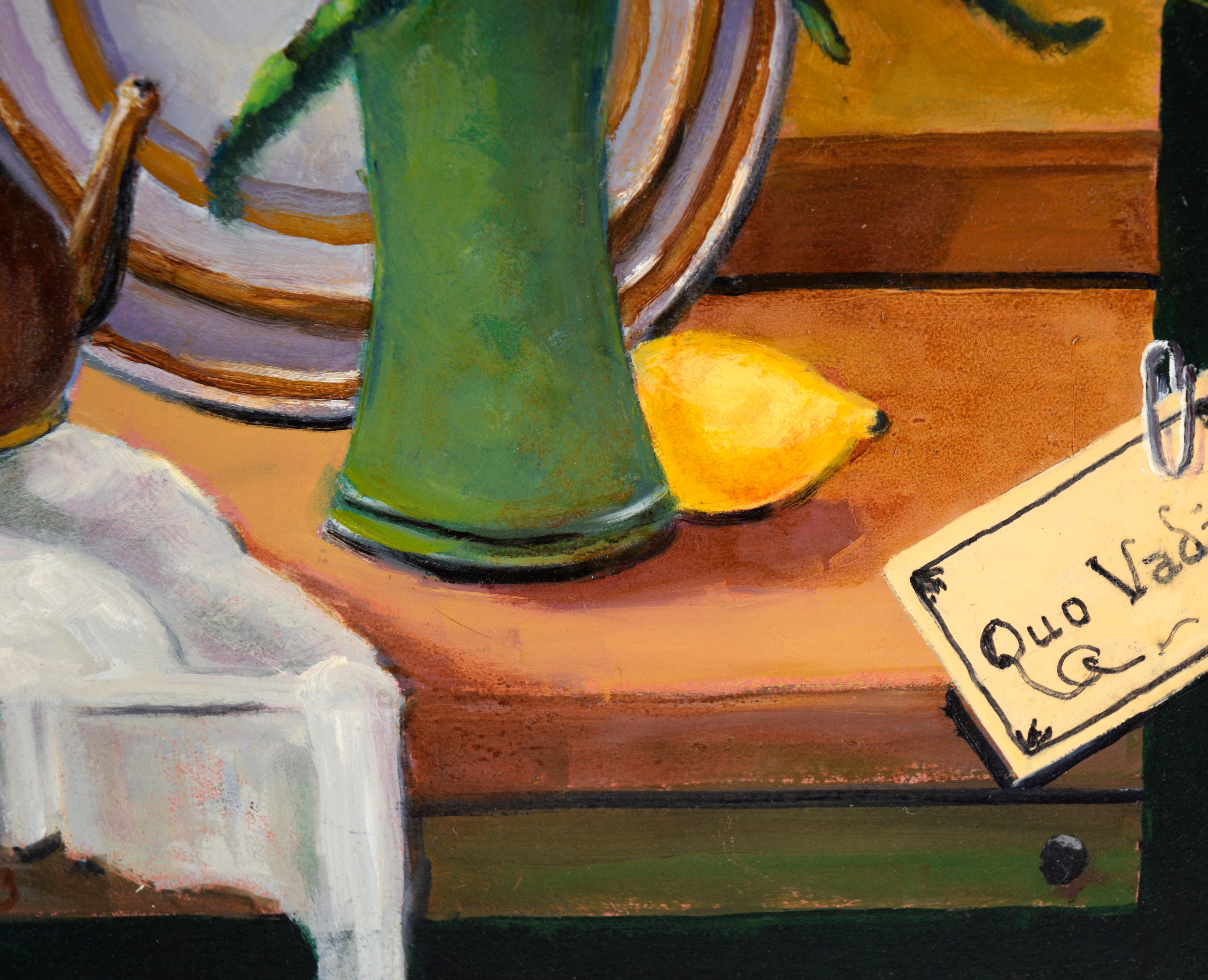 „Quo Vadis“ Trompe l'Oeil-Stillleben in Acryl auf Masonit im Angebot 2