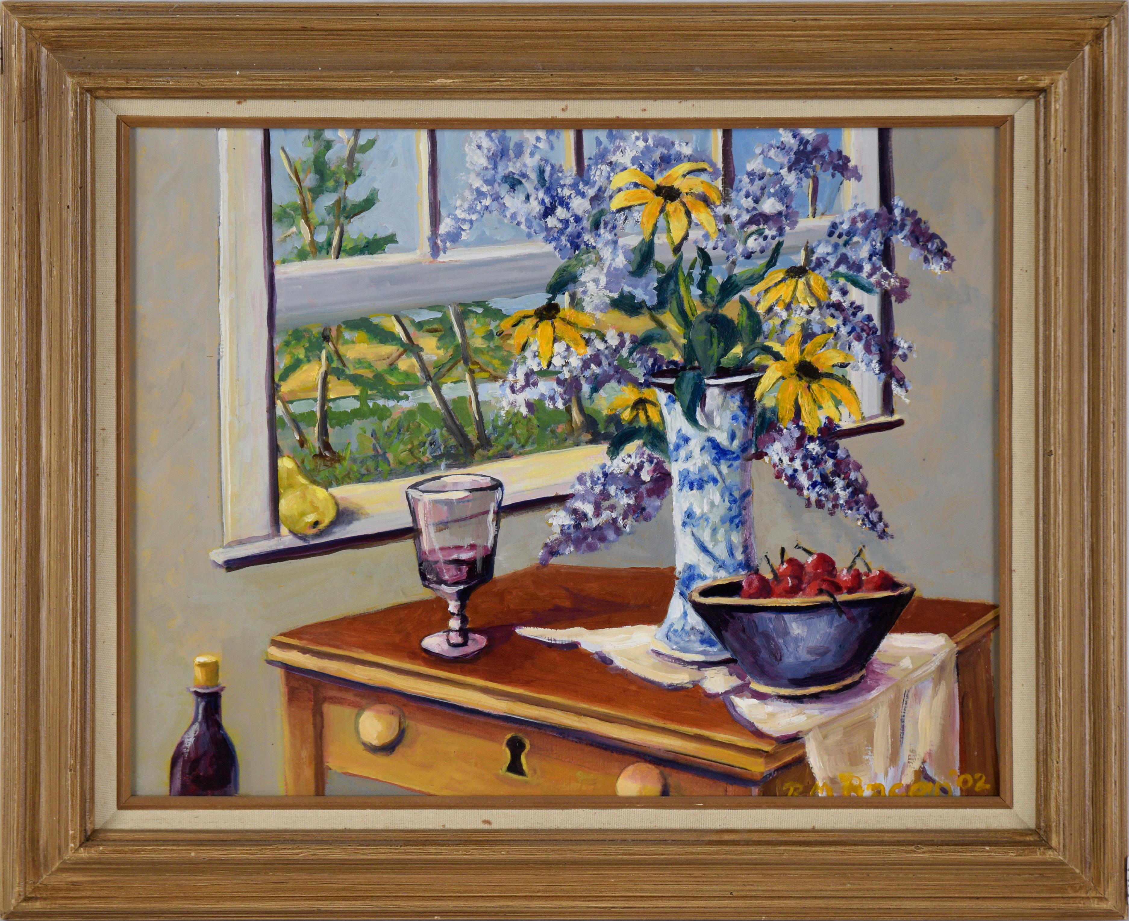 Still Life with Daises and Wisteria in Acrylic on Masonite
