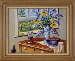 Still Life with Daises and Wisteria in Acrylic on Masonite