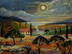"Tuscan Moon" Nocturnal Landscape in Acrylic on Masonite