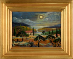 "Luna Toscana" Paisaje nocturno en acrílico sobre masonita
