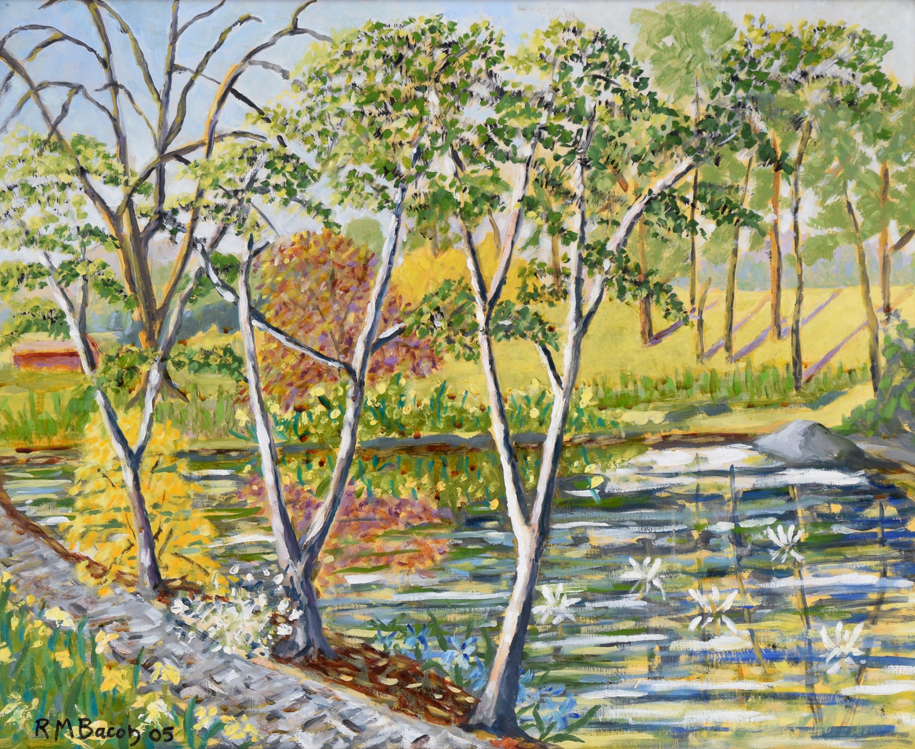„Wally's Pond“, ländliche Landschaft in Öl auf Masonit, Öl – Painting von Richard M. Bacon
