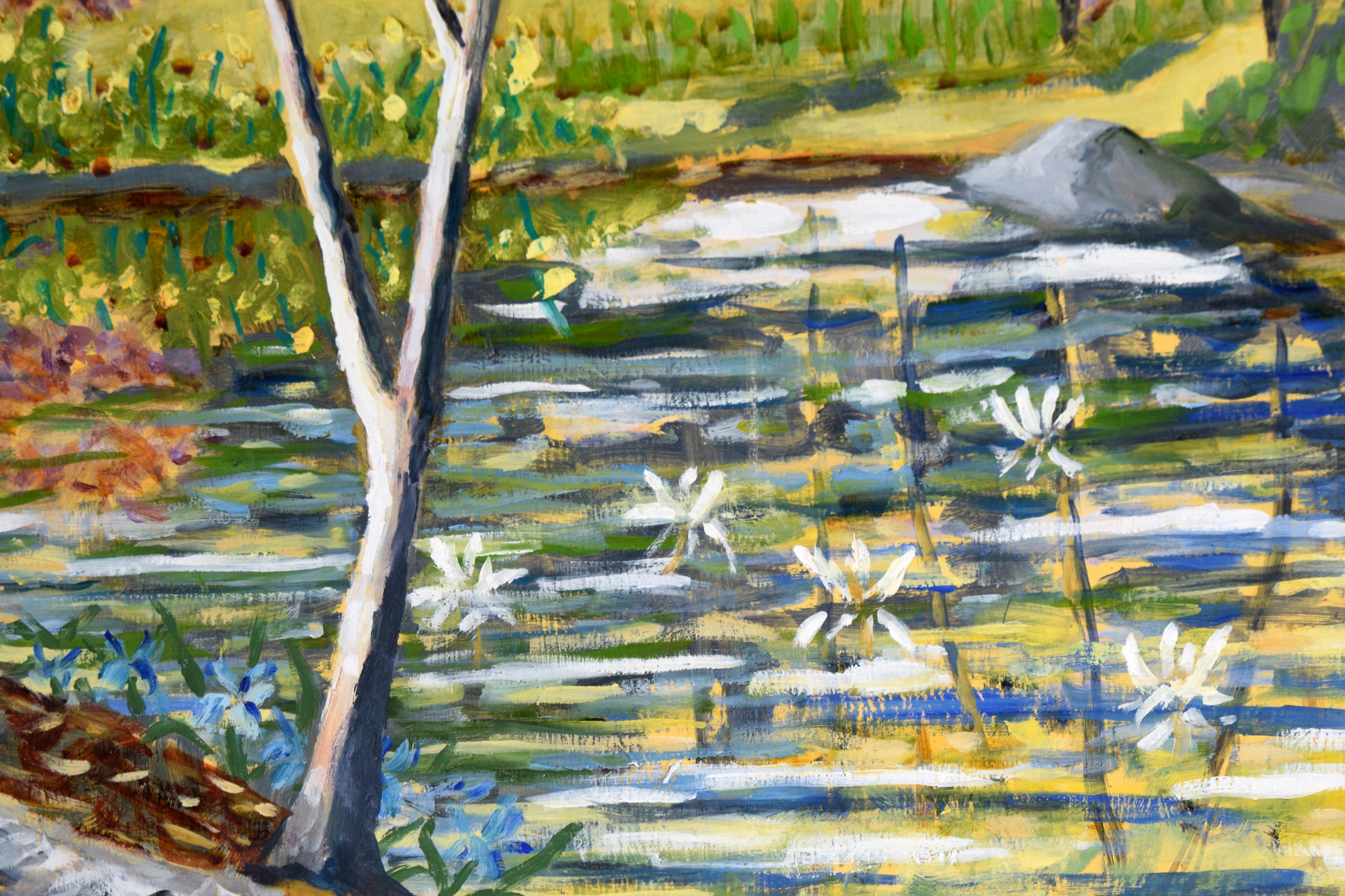 „Wally's Pond“, ländliche Landschaft in Öl auf Masonit, Öl im Angebot 3