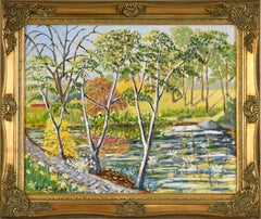 "Lo stagno di Wally" Paesaggio rurale ad olio su masonite