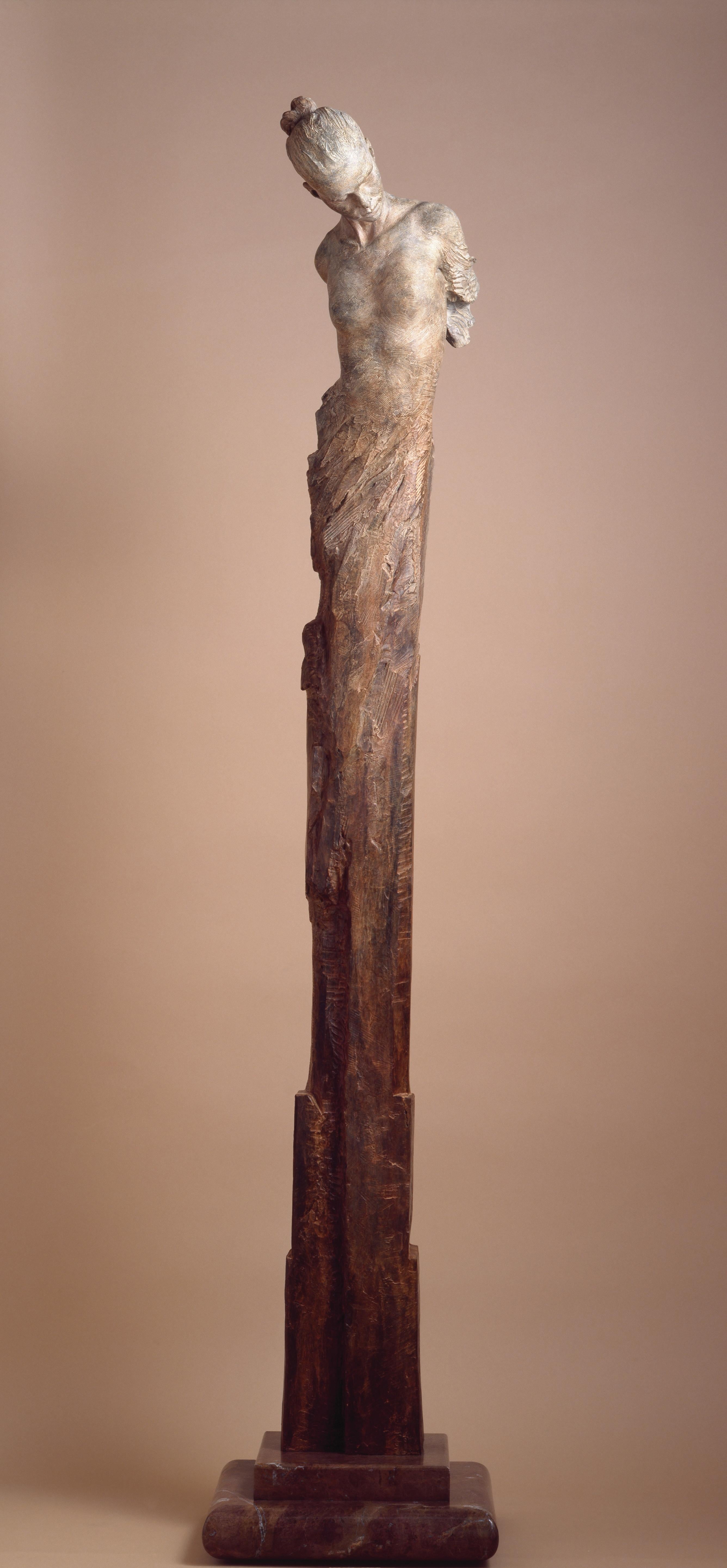 Angelic Crystal Column Bronze Sculpture, Contemporary, Signed, 2002