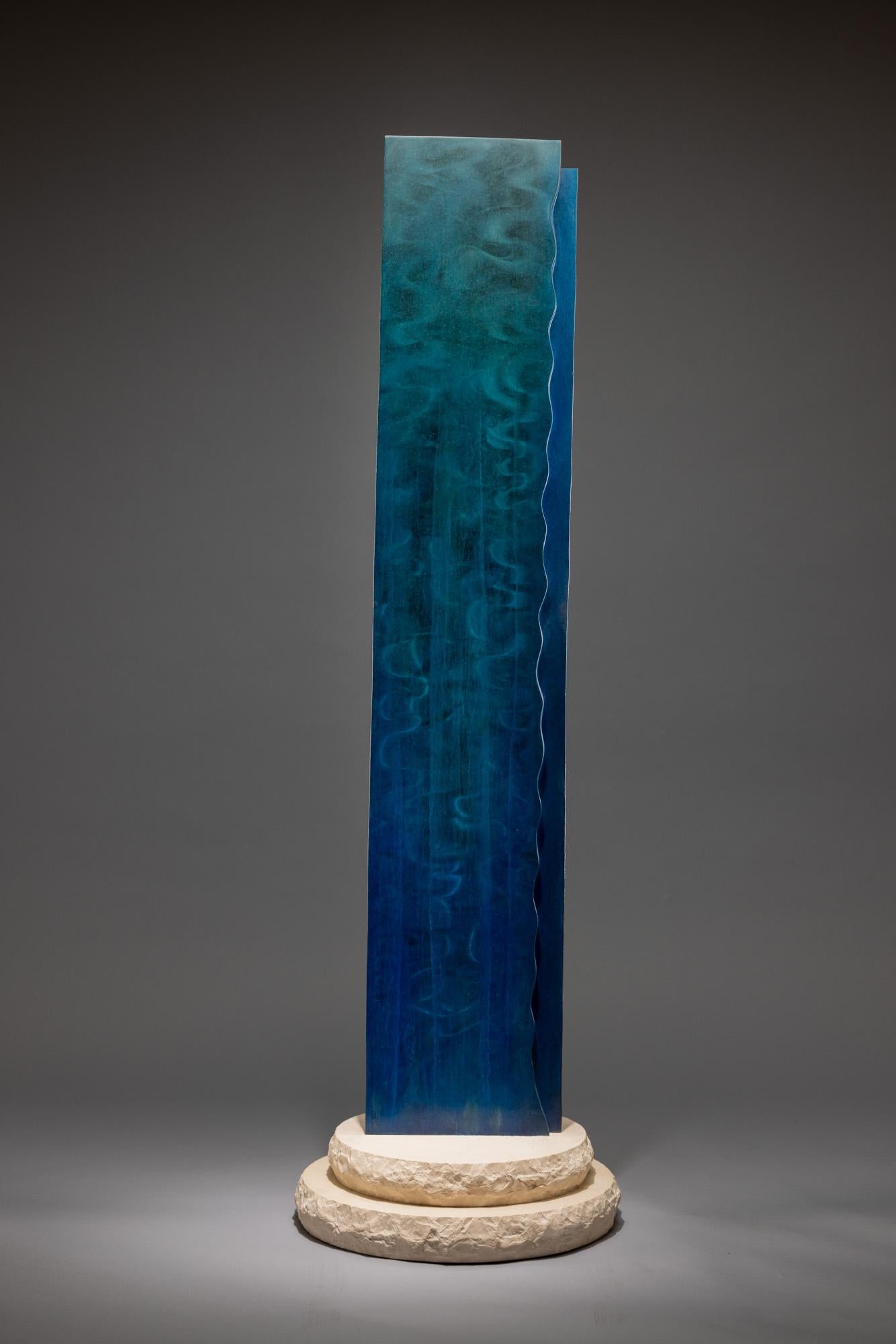 “Dancing Waters, Stainless Steel” is a striking new work that captures the movement and fluidity for which the artist has become so recognized. Standing approximately eight feet tall, the composition of the female figure, diving and seemingly