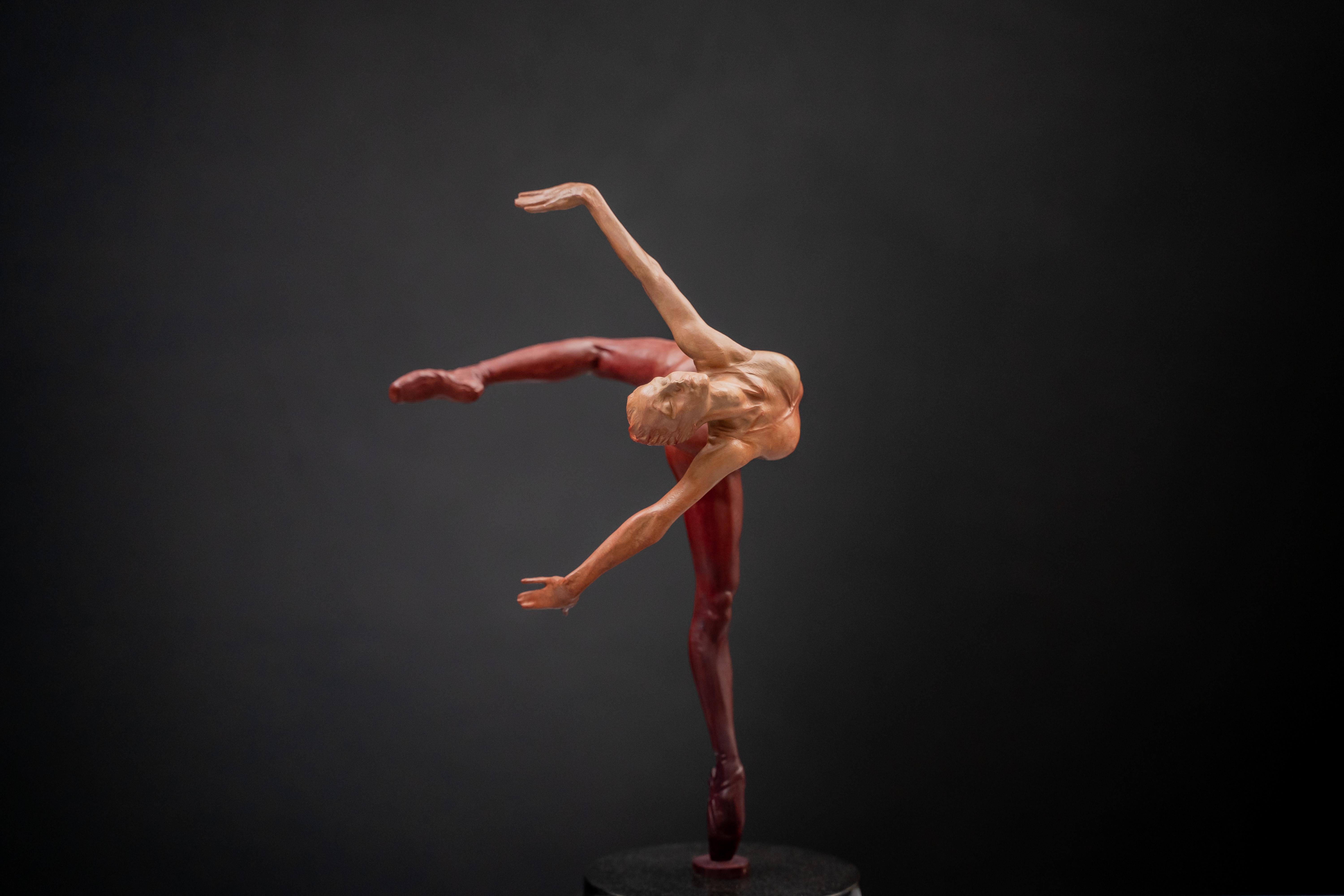Flight in Attitude, Atelier, Red - Gold Figurative Sculpture by Richard MacDonald