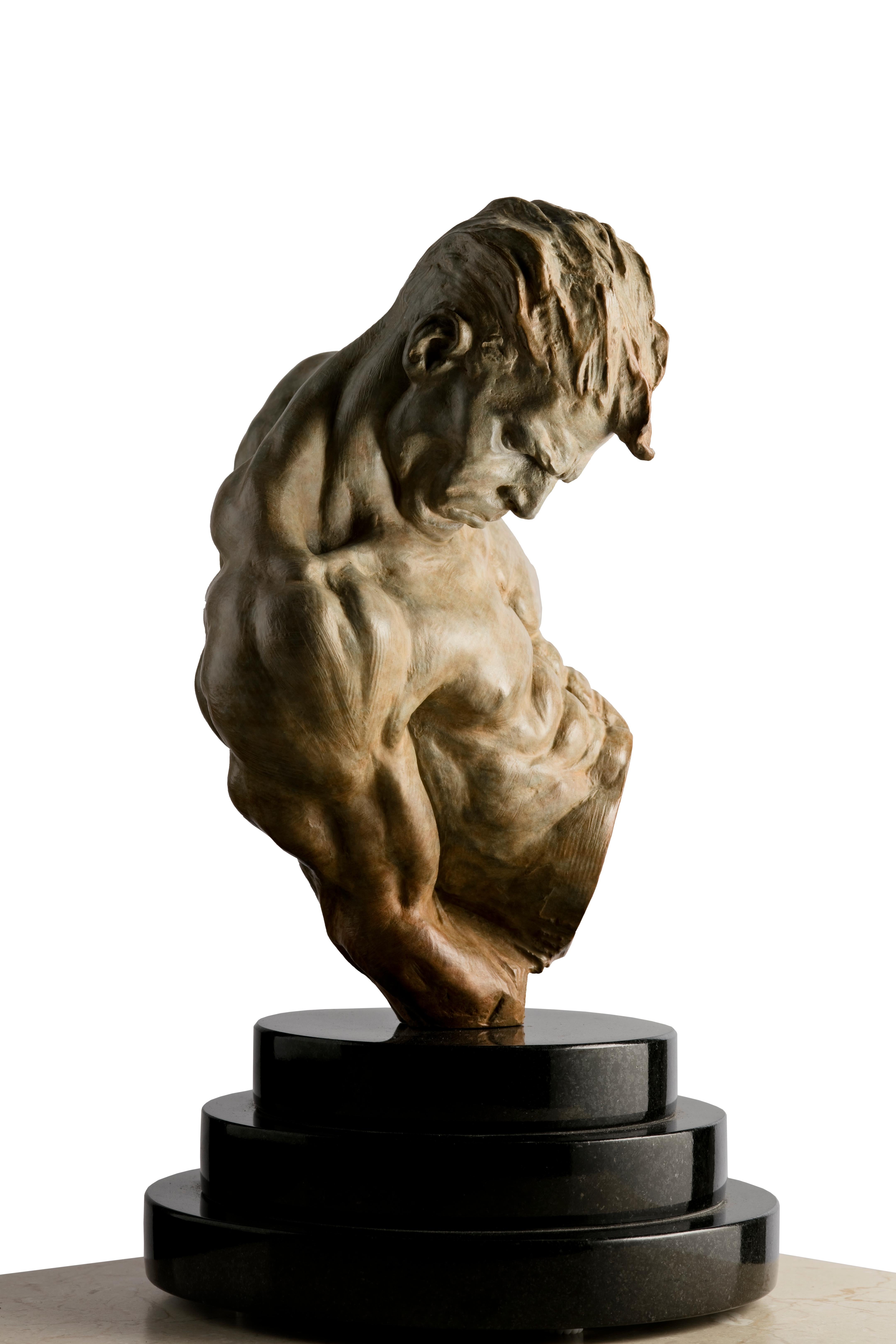 Gymnast Bust, Quarter life - Gold Figurative Sculpture by Richard MacDonald