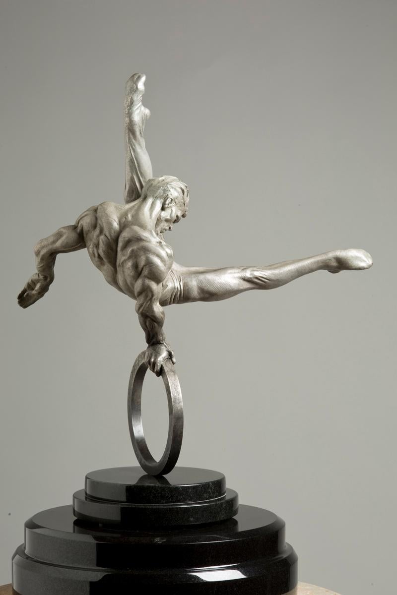 Gymnast Eighth Life, Platinum - Gold Figurative Sculpture by Richard MacDonald