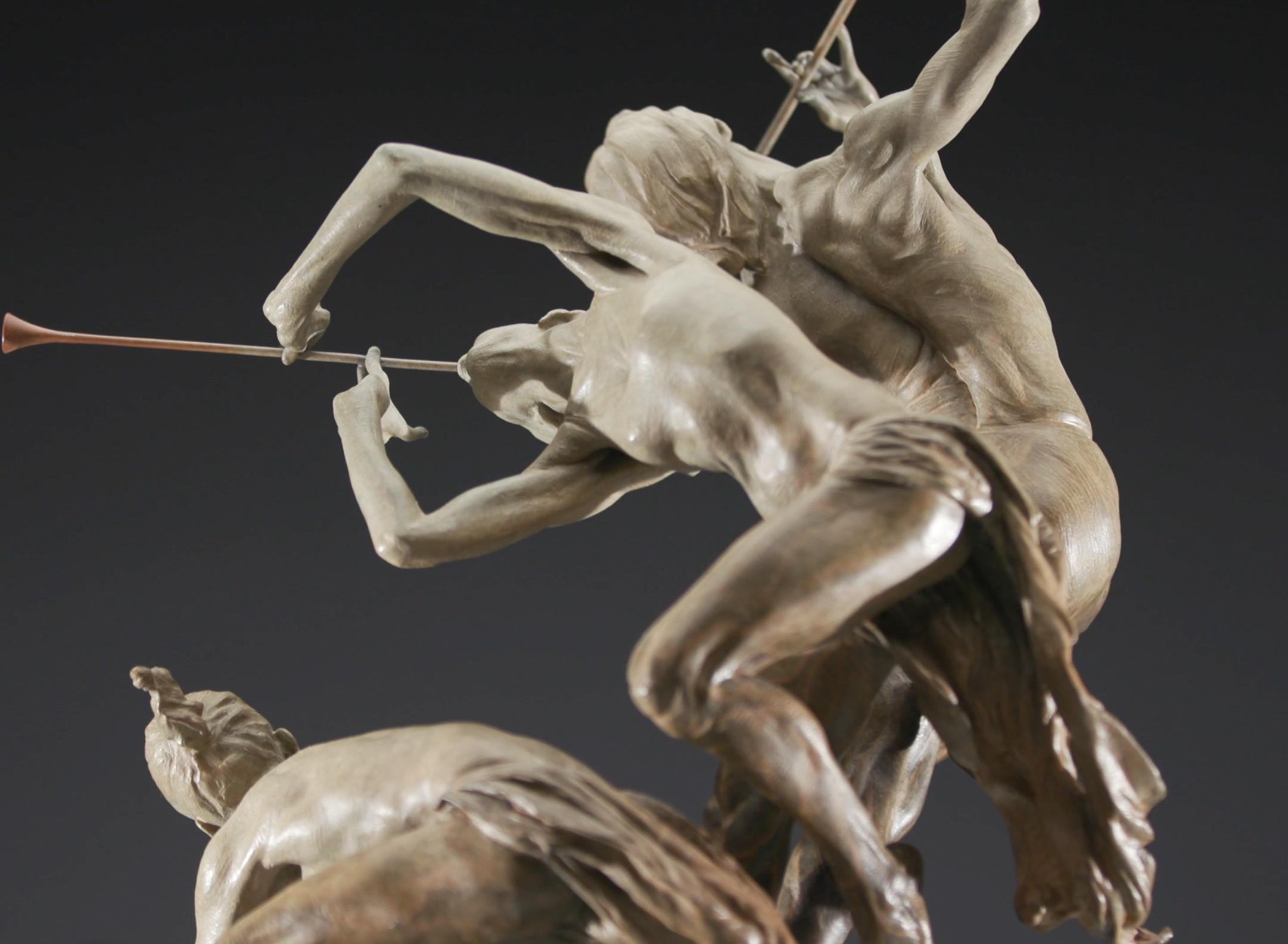 Conceived early in Richard MacDonald’s career, the ideas involving three carefree figures of seemingly enchanted origin continue to stir the artist’s imagination. “Joie de Vivre”, expressed as three figures playing a trumpet, a horn, and a flute, as