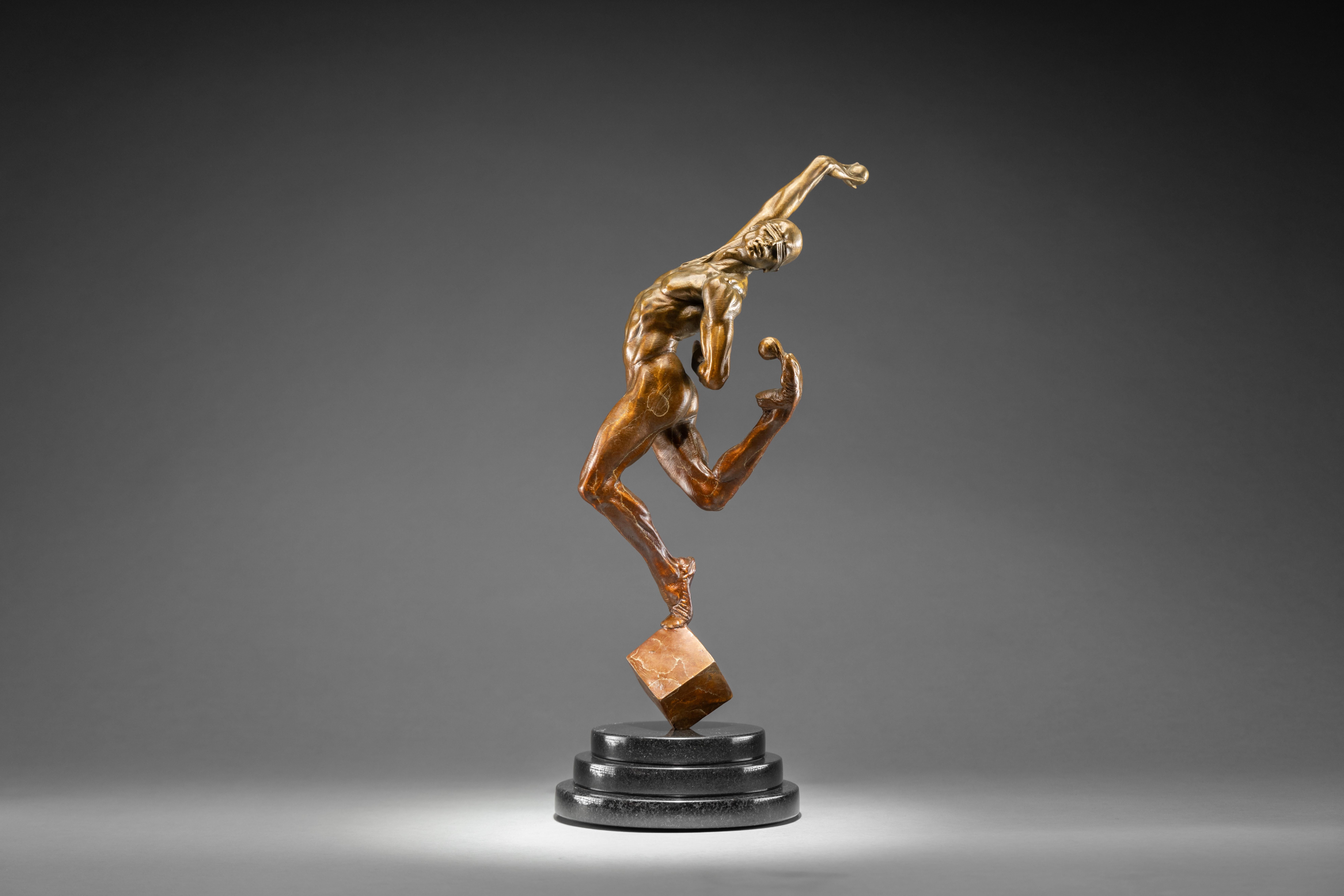 Richard MacDonald Figurative Sculpture - Leap of Faith, Contemporary Atelier Gold Bronze Sculpture, Signed
