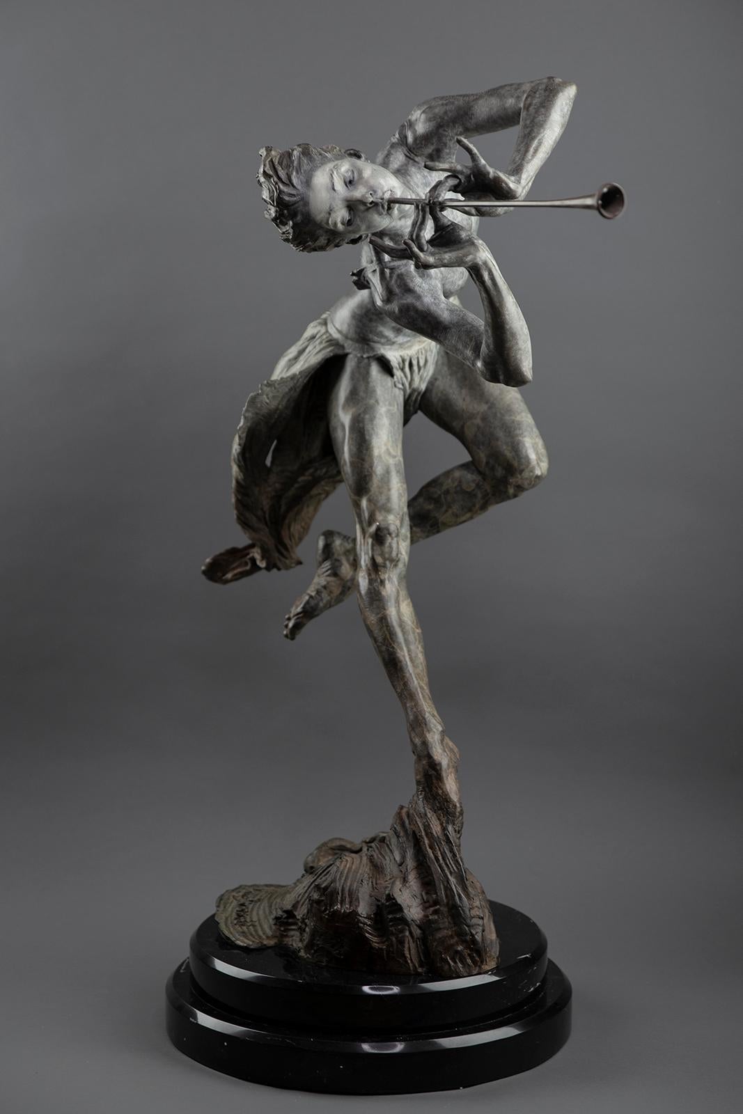 Artist: Richard MacDonald
Title: Trumpeter
Medium: Bronze Sculpture with Artist Created Patina
Size: 37" x 26 1/2" + 4" base
Year: 1996
Edition: xx/90
Certificate: Includes Gallery Certificate
Condition: Museum quality condition

About Richard