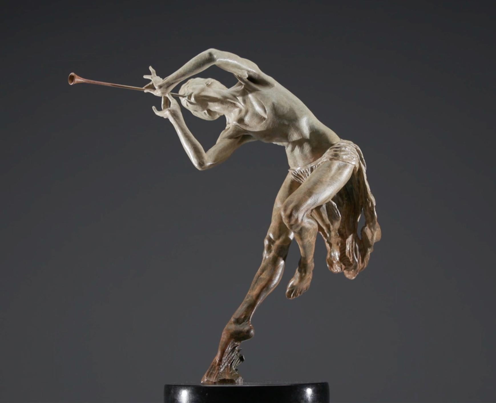 Trumpeter Draped, Atelier - Gold Figurative Sculpture by Richard MacDonald