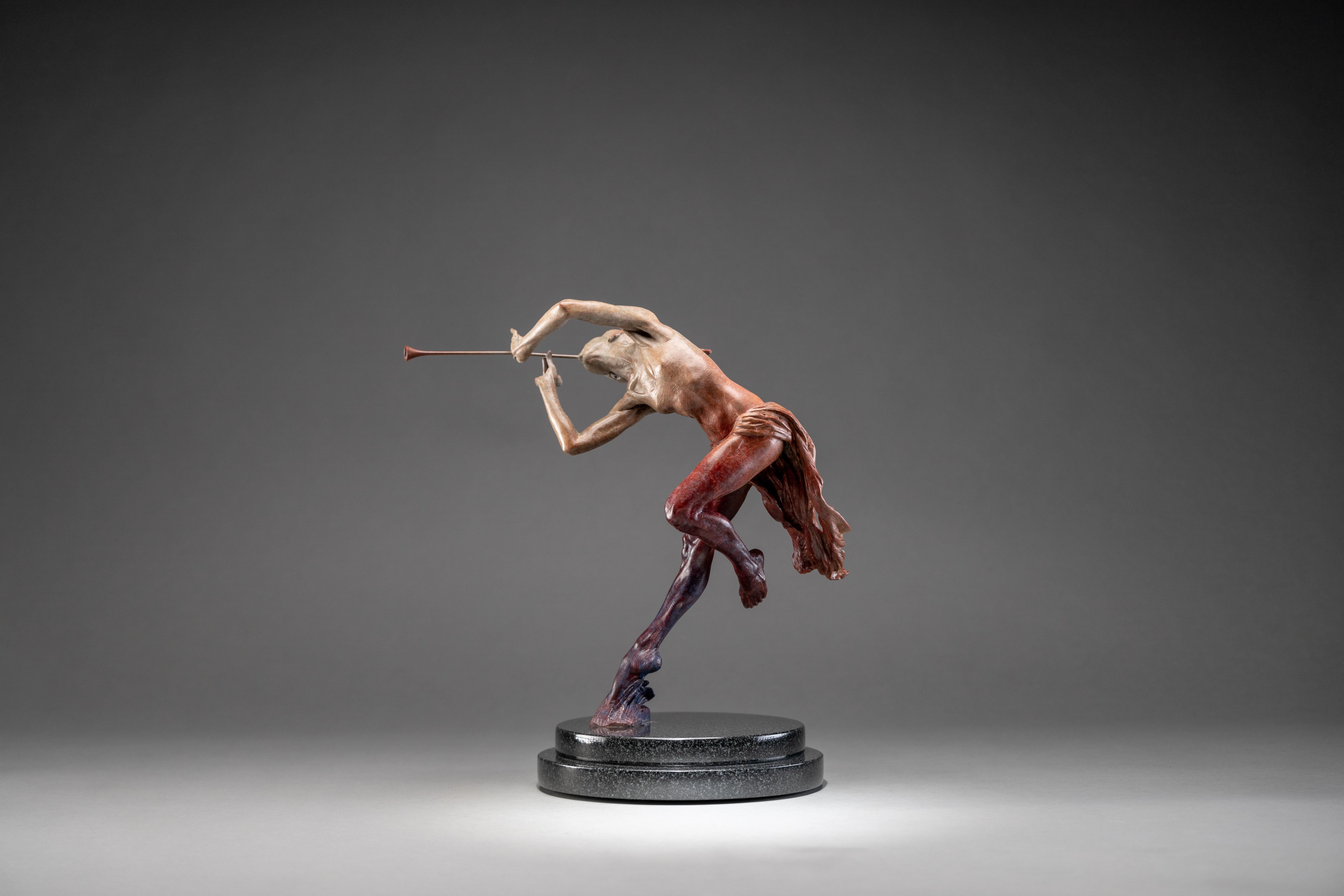 Richard MacDonald Figurative Sculpture - Trumpeter Draped, Atelier, Contemporary Red Bronze Sculpture, 21st Century