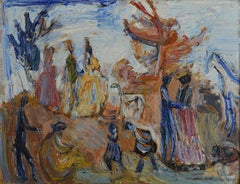 Richard Mandin, Sunday in the Park, Oil on Cardboard, Circa 1960