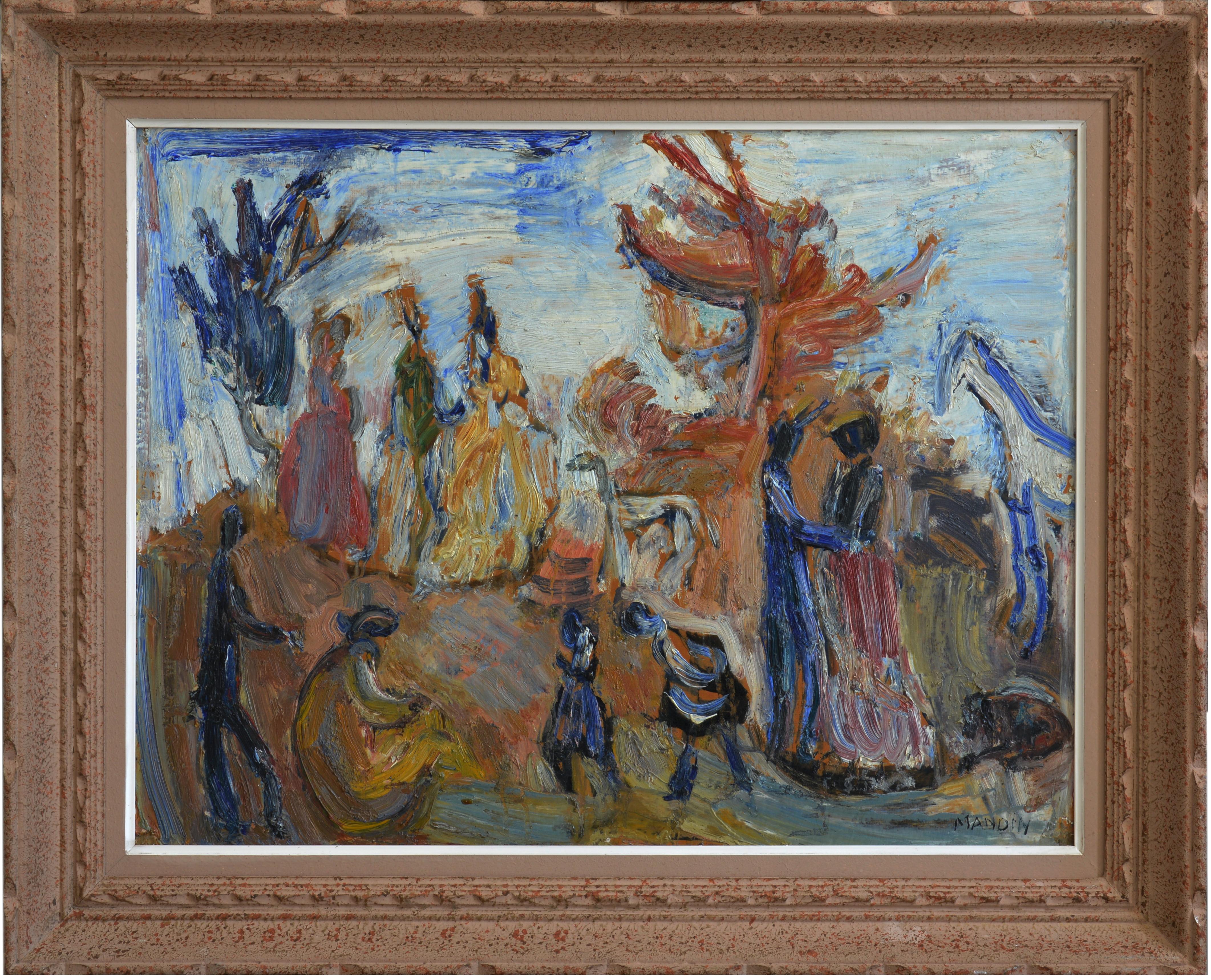 Any fair offer will be examined with the utmost attention, please send a message. Oil on cardboard by Richard Mandin (1909-2002), France, ca.1960. Sunday in the park. Marseille School of Peano. Measurements : with frame: 62.7x77.8 cm - 24.7x30.6