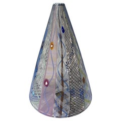Vaso a cono in vetro di Richard Marquis Latticino, di Noble Effort, marchiato 1986
