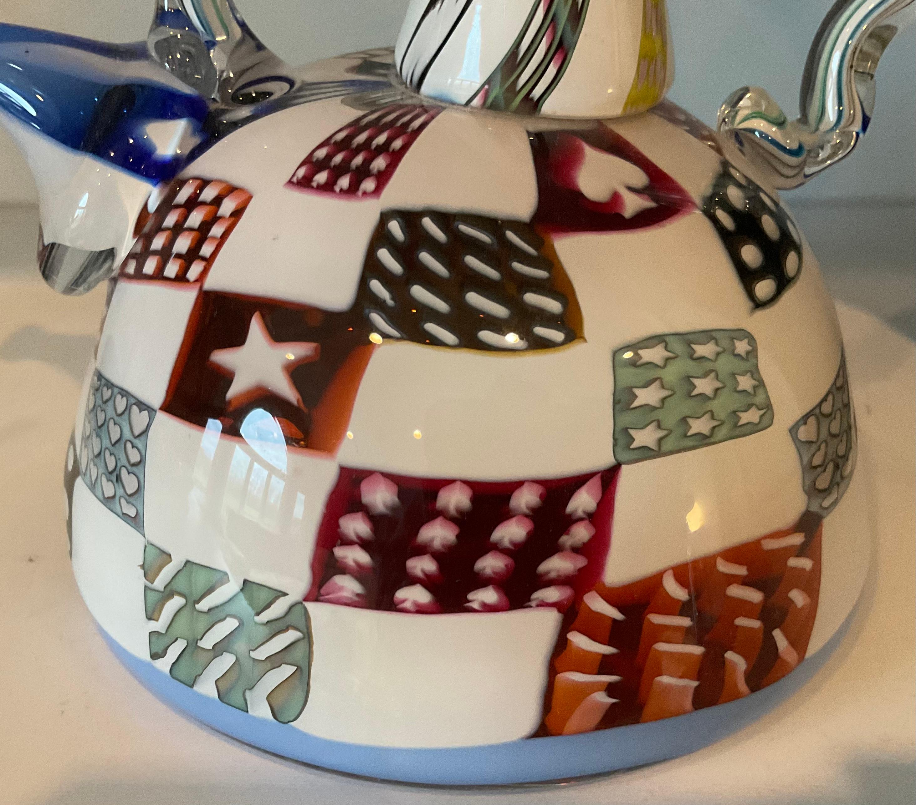 American Richard Marquis Studio Glass Patchwork Murrine Teapot Signed and Dated by Artist