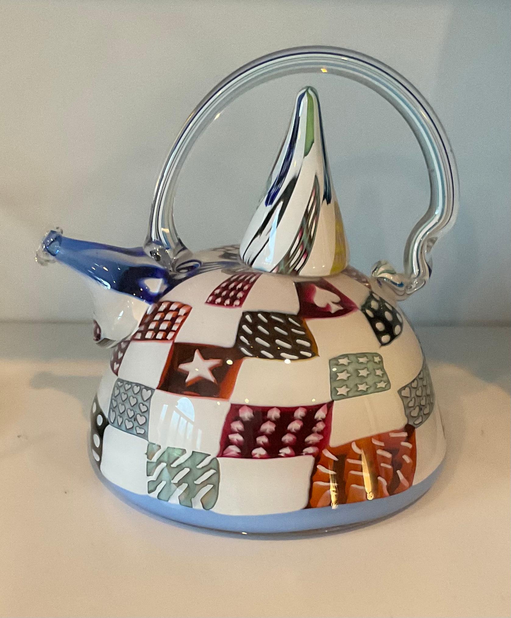 Richard Marquis Studio Glass Patchwork Murrine Teapot Signed and Dated by Artist In Good Condition In Ann Arbor, MI