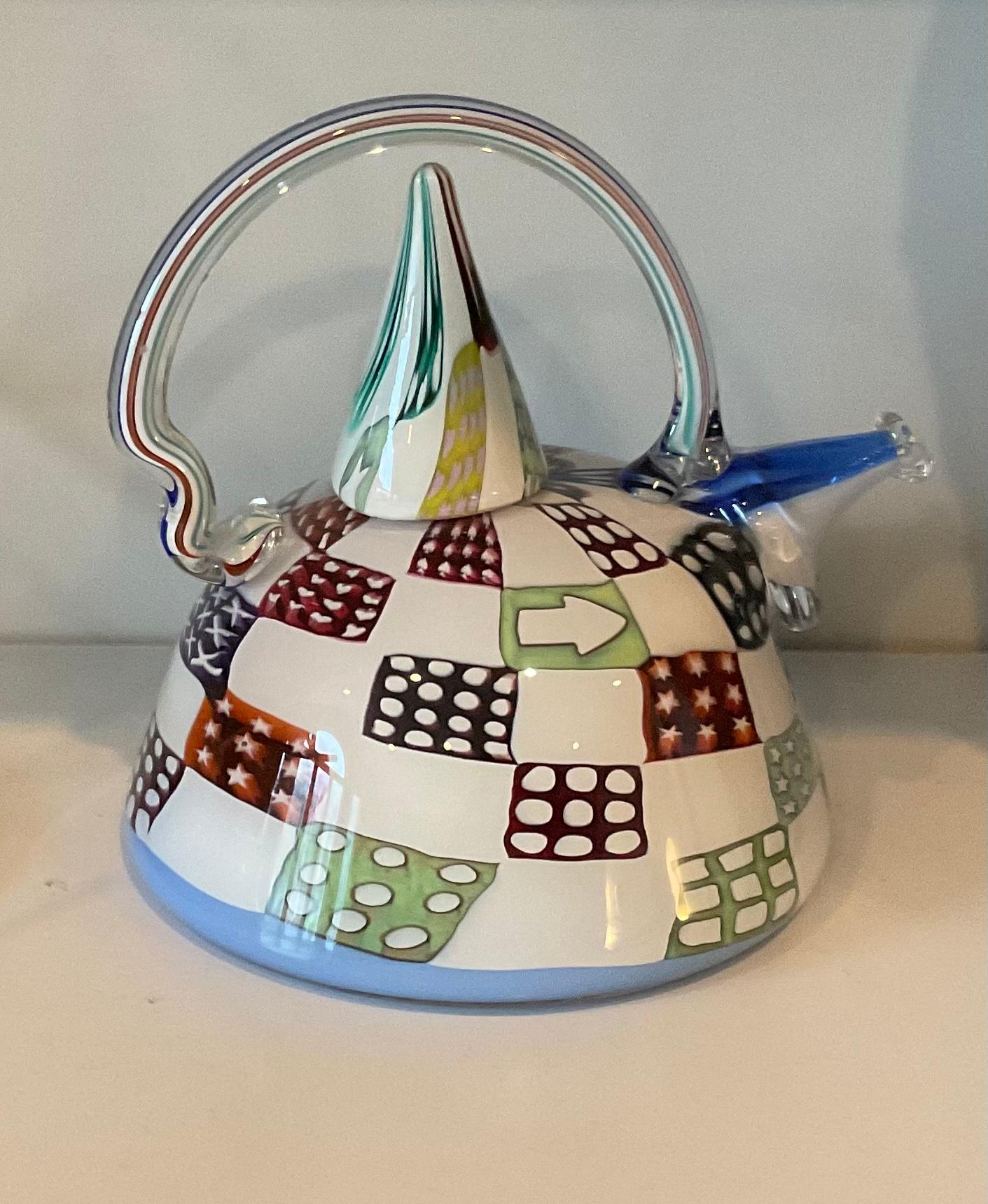 Late 20th Century Richard Marquis Studio Glass Patchwork Murrine Teapot Signed and Dated by Artist