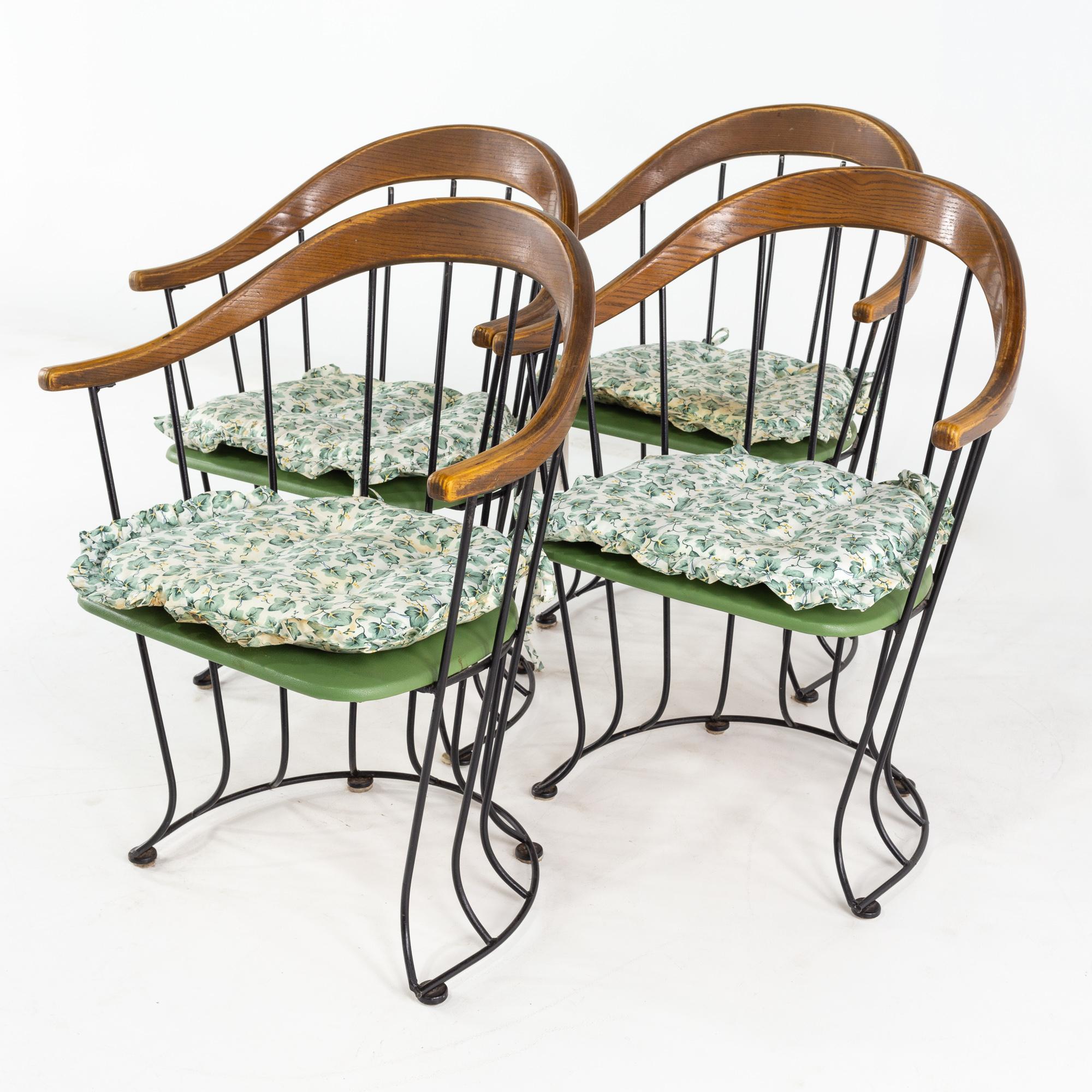 Mid-Century Modern Richard McCarthy for Selrite Style MCM Walnut & Iron Dining Chairs, Set of 4 For Sale
