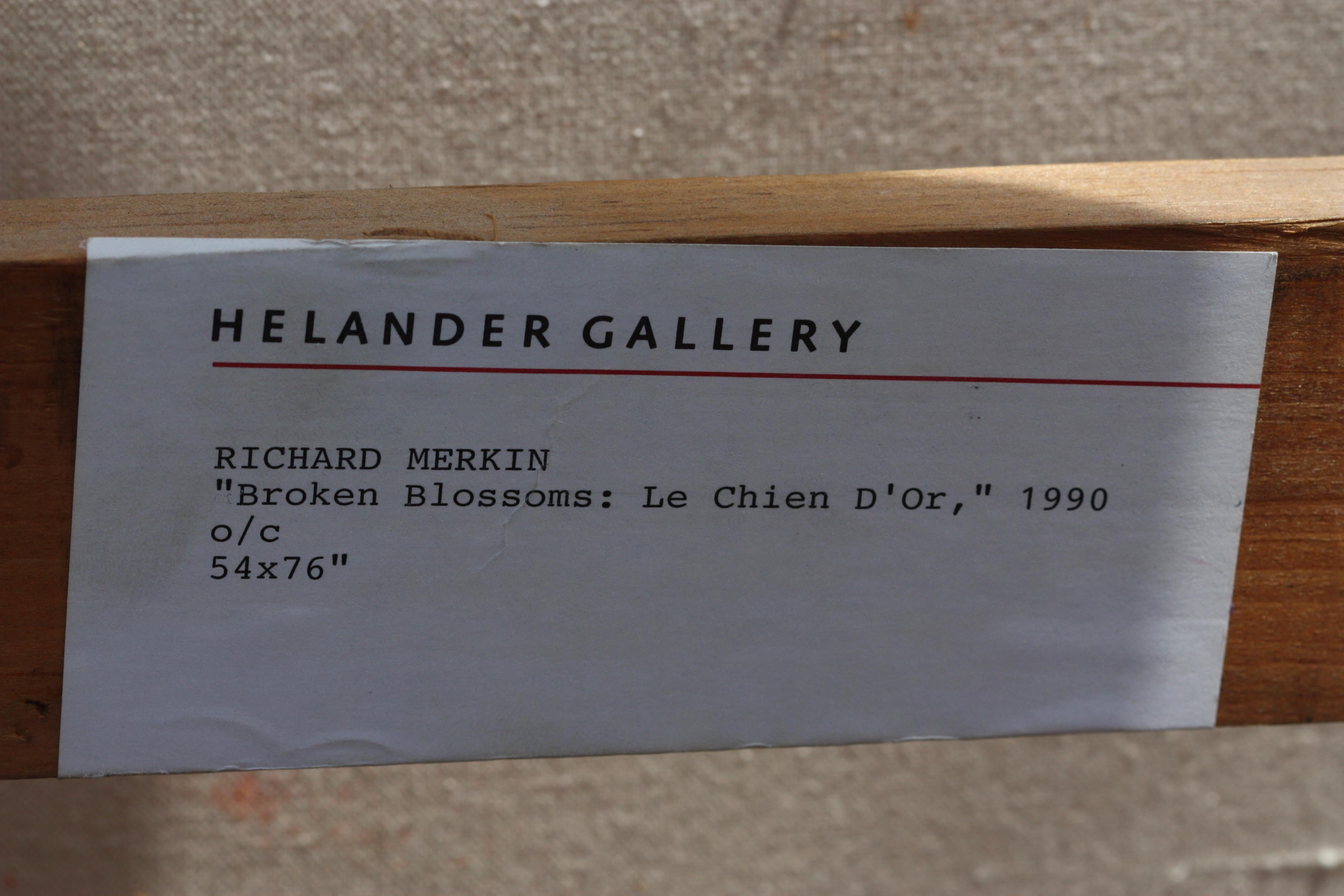 Richard Merkin, (Broken Blossoms: Le Chien D’Or, 1990, oil on canvas For Sale 3