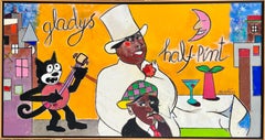 Large Richard Merkin Painting Harlem Jazz Club, New Yorker Magazine Cover Artist