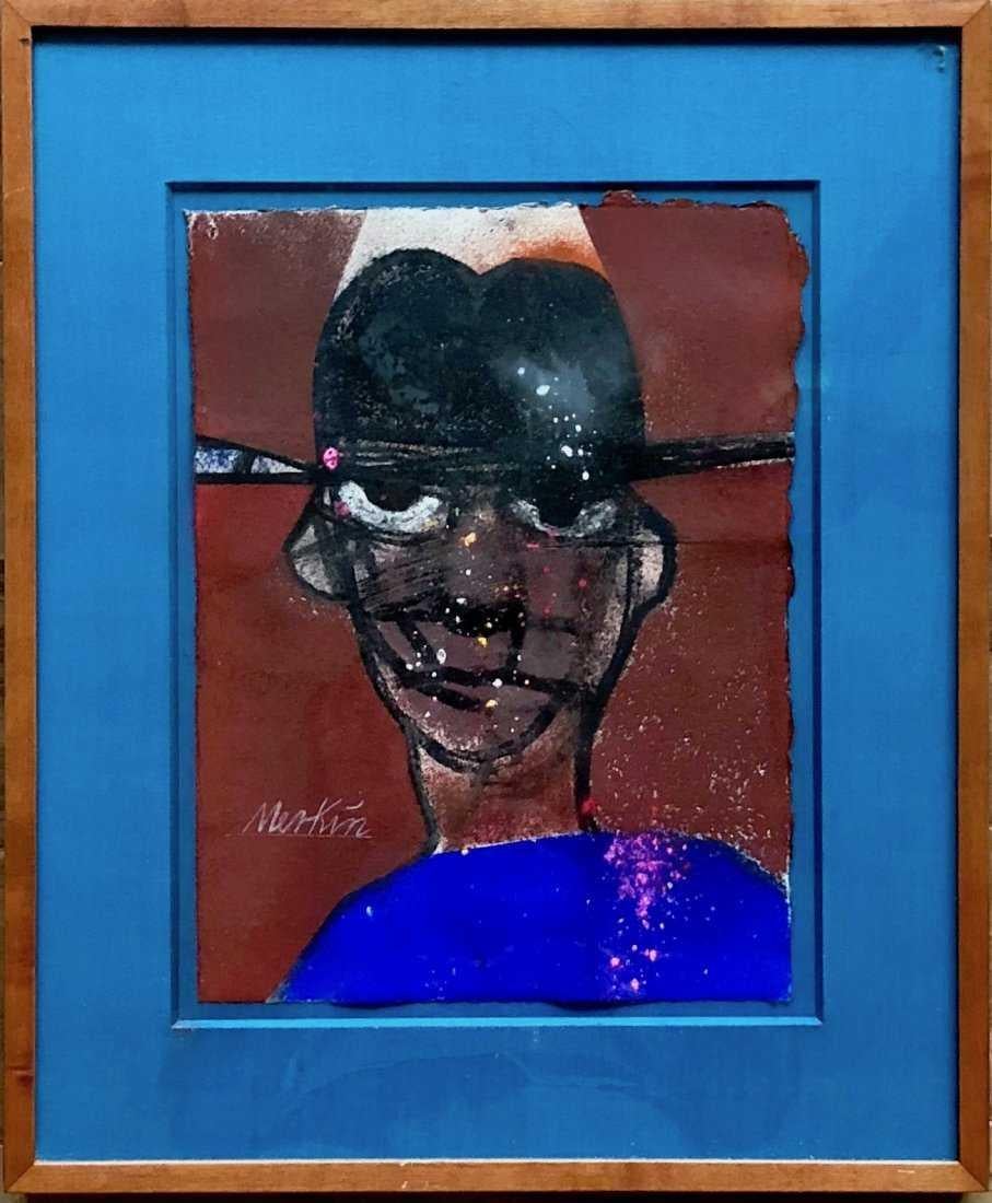 New Yorker Illustration Graffiti Artist Jean Michel Basquiat Portrait Pop Art - Painting by Richard Merkin