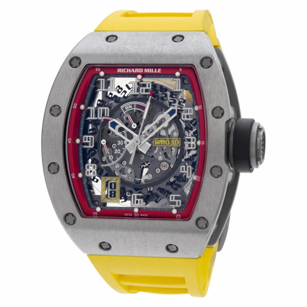Richard Mille Reference #:. Gents Richard Mille in titanium & rubber. Auto w/ date and power reserve. With papers. Ref RM030 AL RI/099. Circa 2013. Fine Pre-owned Richard Mille Watch. Certified preowned Sport Richard Mille RM030 RM030 AL RI/099