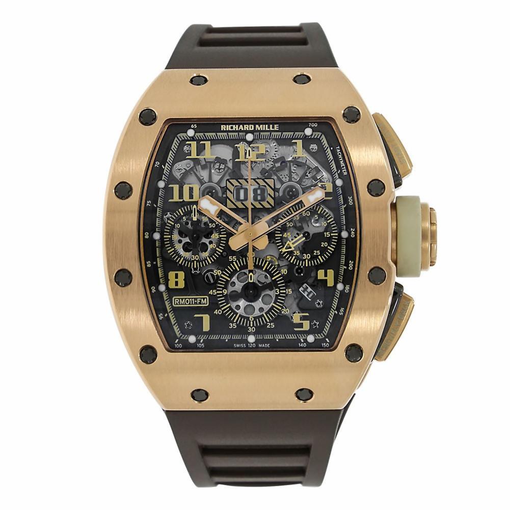 Richard Mille Felipe Massa 18 Karat Rose Gold Ivory Rubber Strap Watch RM011 For Sale