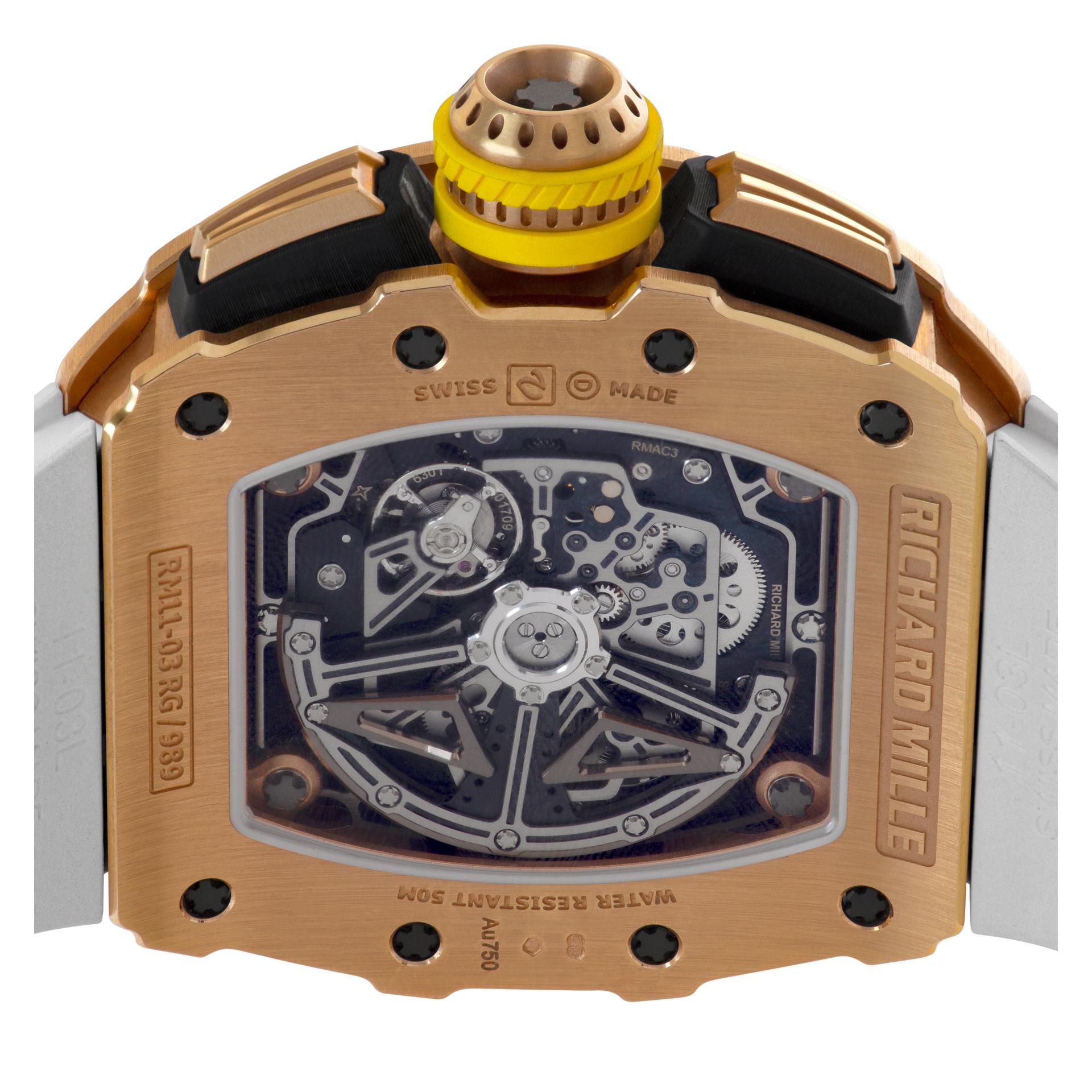 Richard Mille Flyback Chronograph 18k gold Automatic Wristwatch Ref RM11-03 RG For Sale 3