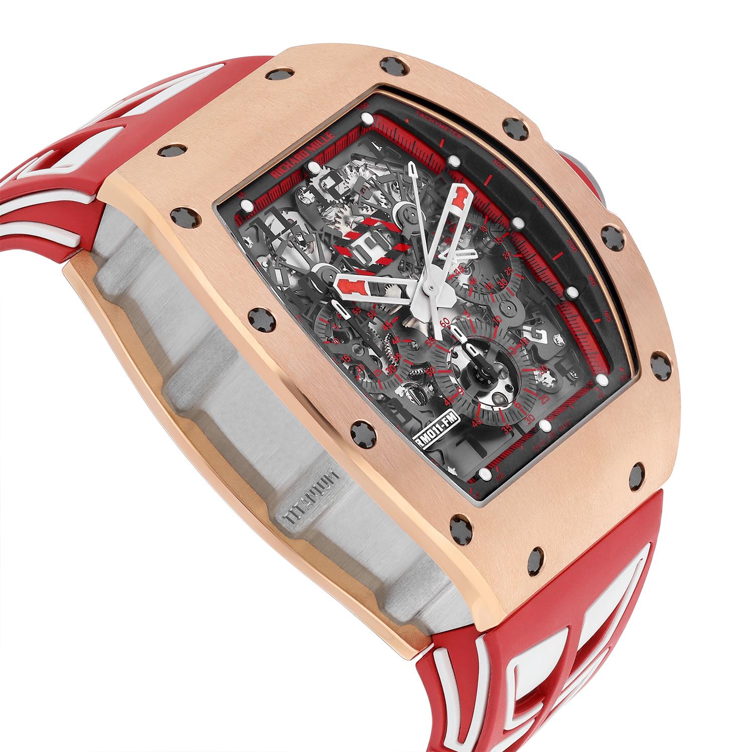Modern Richard Mille Men's Watch RM 011 Felipe Massa Chronograph 'Red Demon' Rose Gold