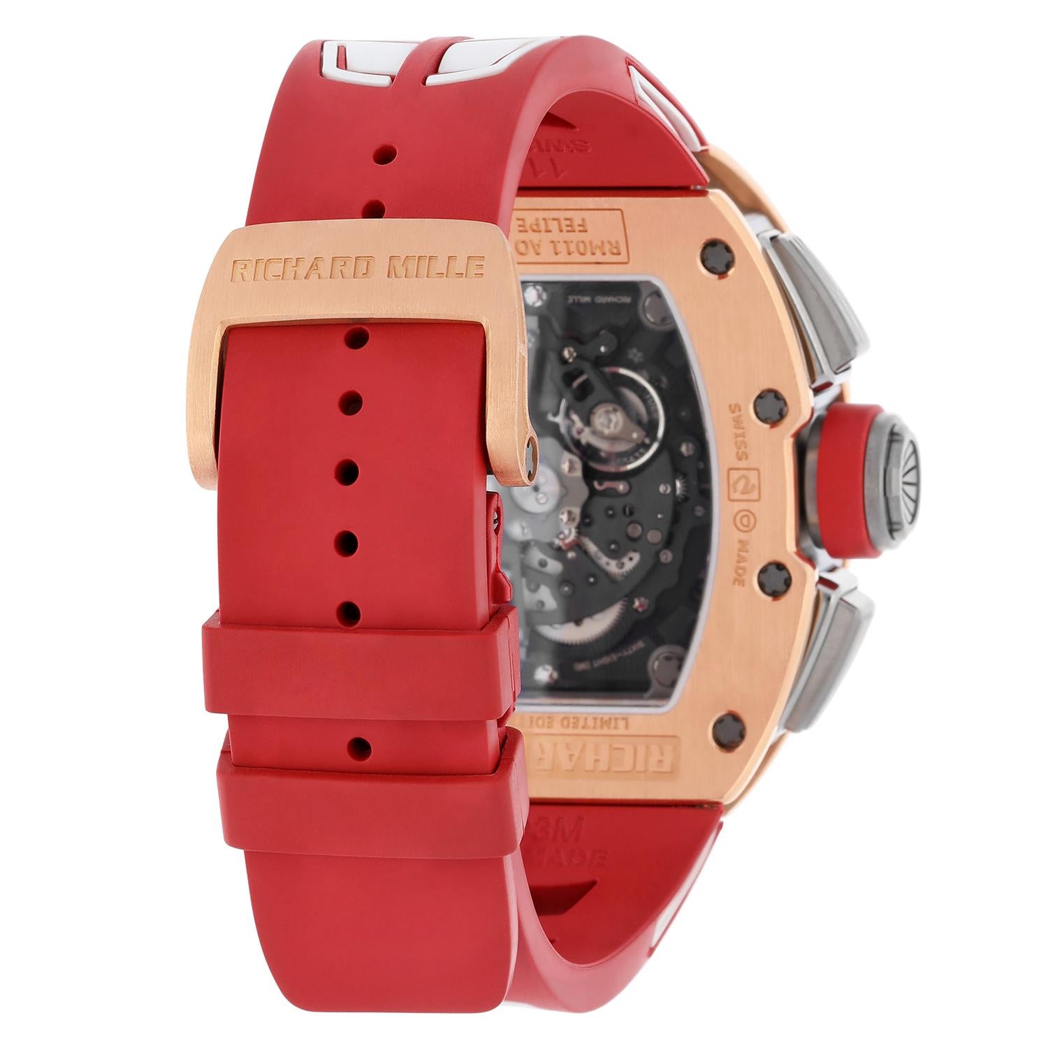 Richard Mille Men's Watch RM 011 Felipe Massa Chronograph 'Red Demon' Rose Gold In Excellent Condition In New York, NY