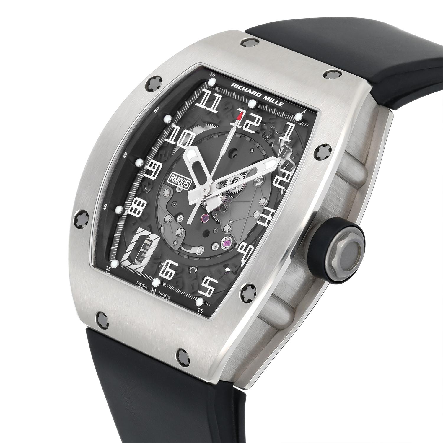 Modern Richard Mille RM 005 Manual Wind White Gold Mens Watch Rubber Band Complete For Sale