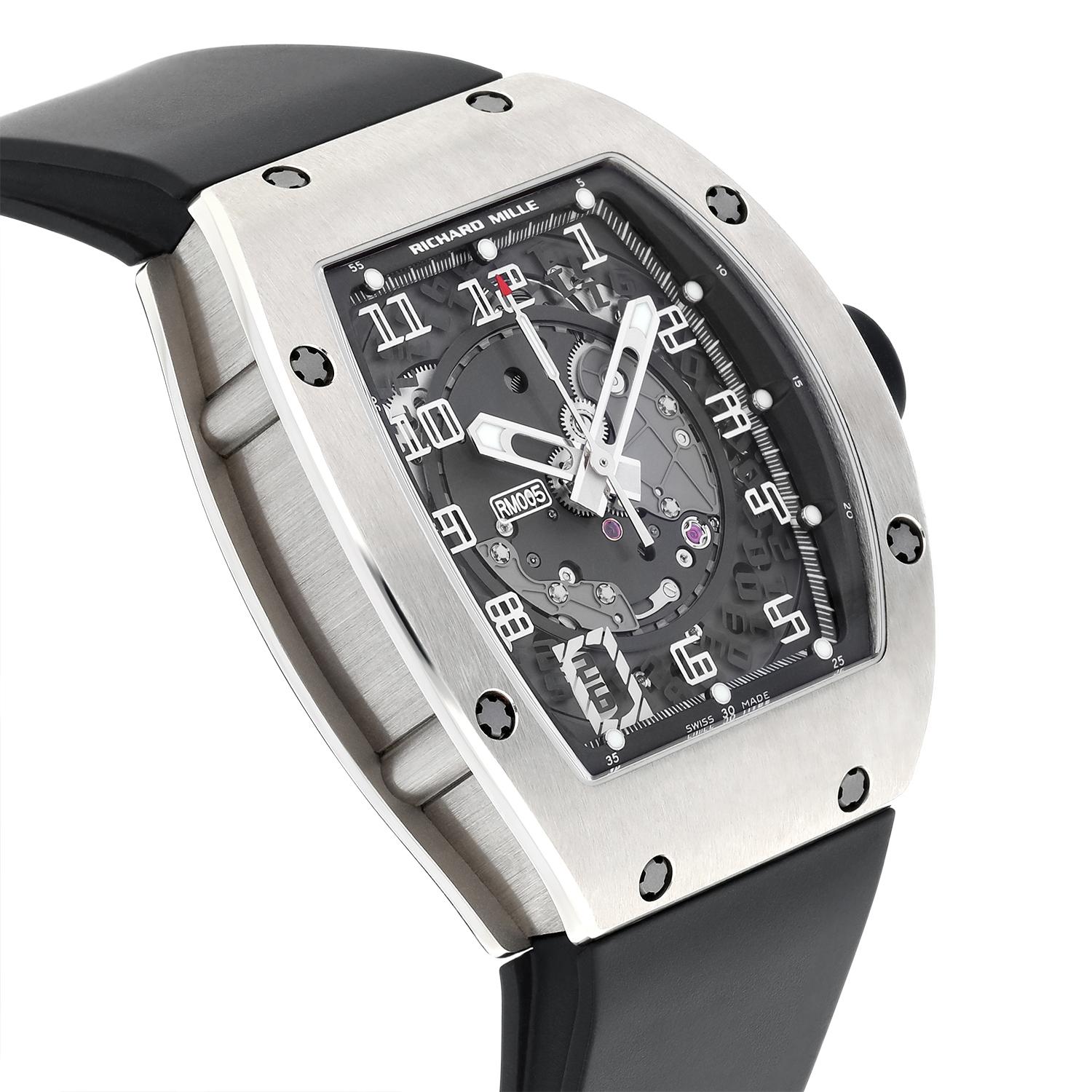 Men's Richard Mille RM 005 Manual Wind White Gold Mens Watch Rubber Band Complete For Sale