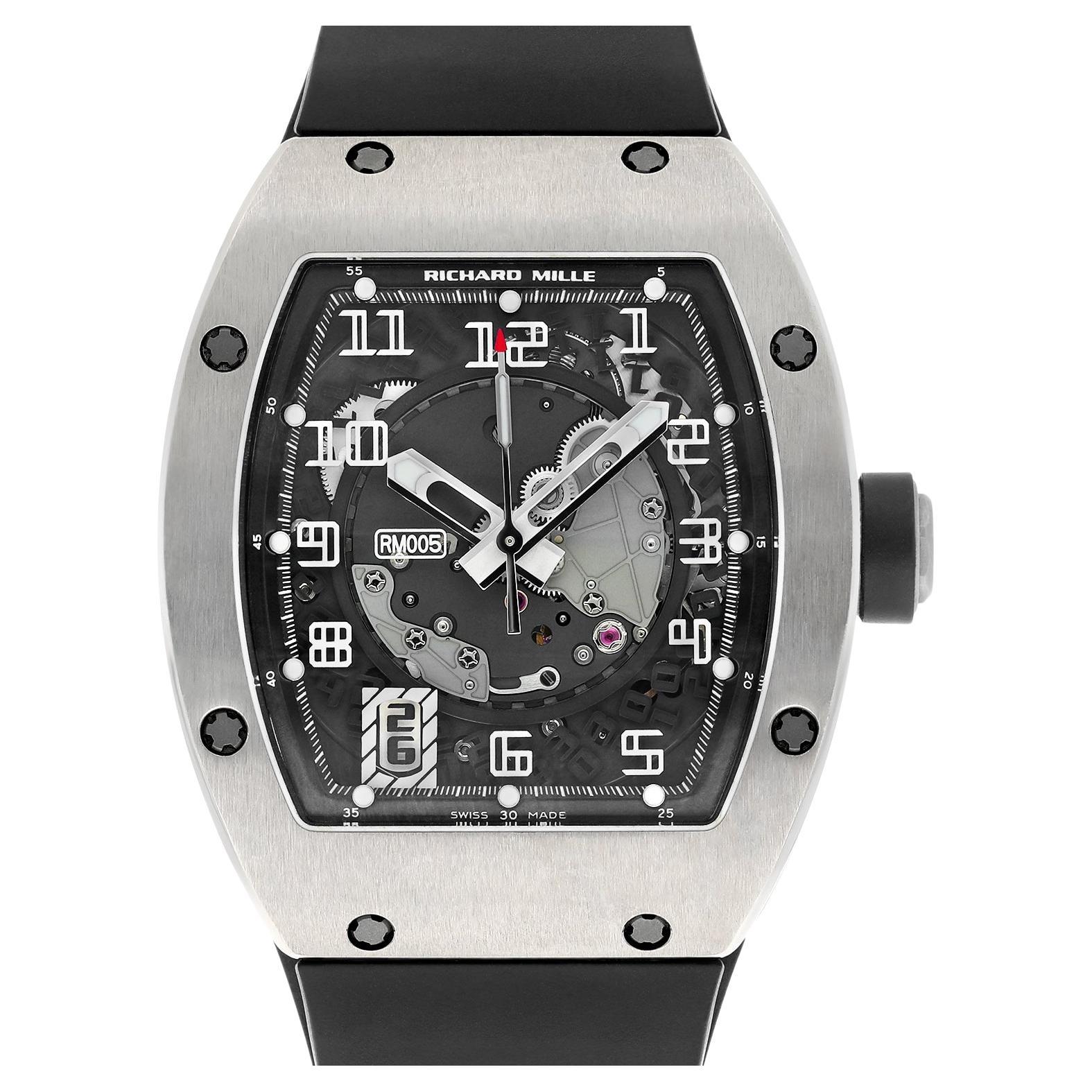 Richard Mille RM 005 Weißgold Herrenuhr mit Handaufzug und Gummibandring, komplett im Angebot