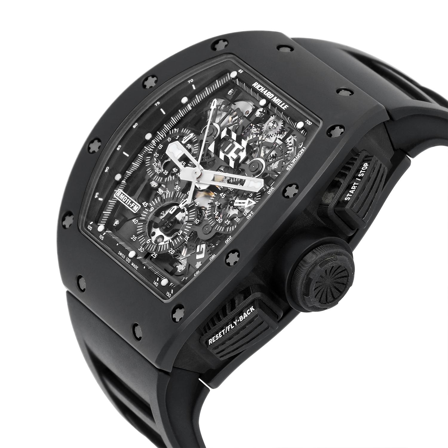 De los hombres Reloj Richard Mille RM 011 Negro Phantom PVD Cerámica Caucho Carbono Completo