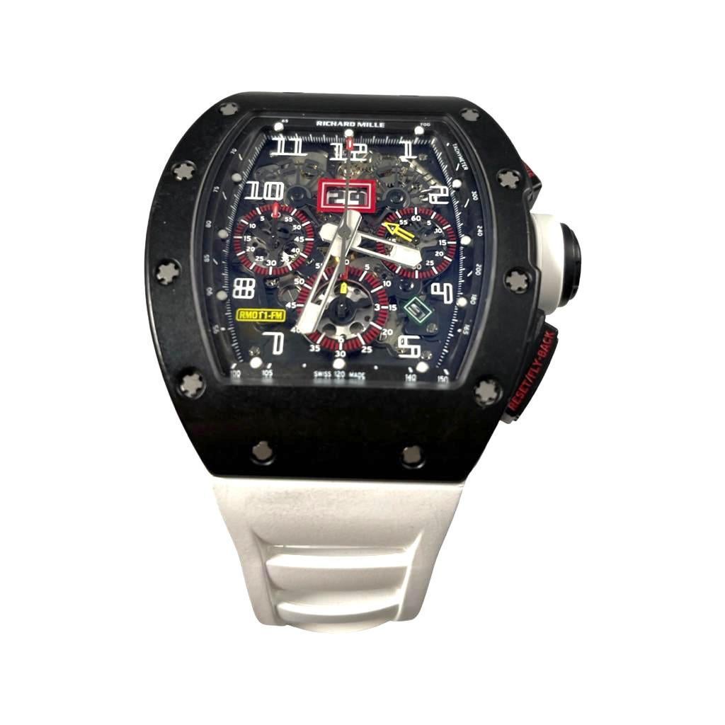 Richard Mille RM-11 Felipe Massa Black Carbon Case White Rubber Strap In Good Condition In Miami, FL