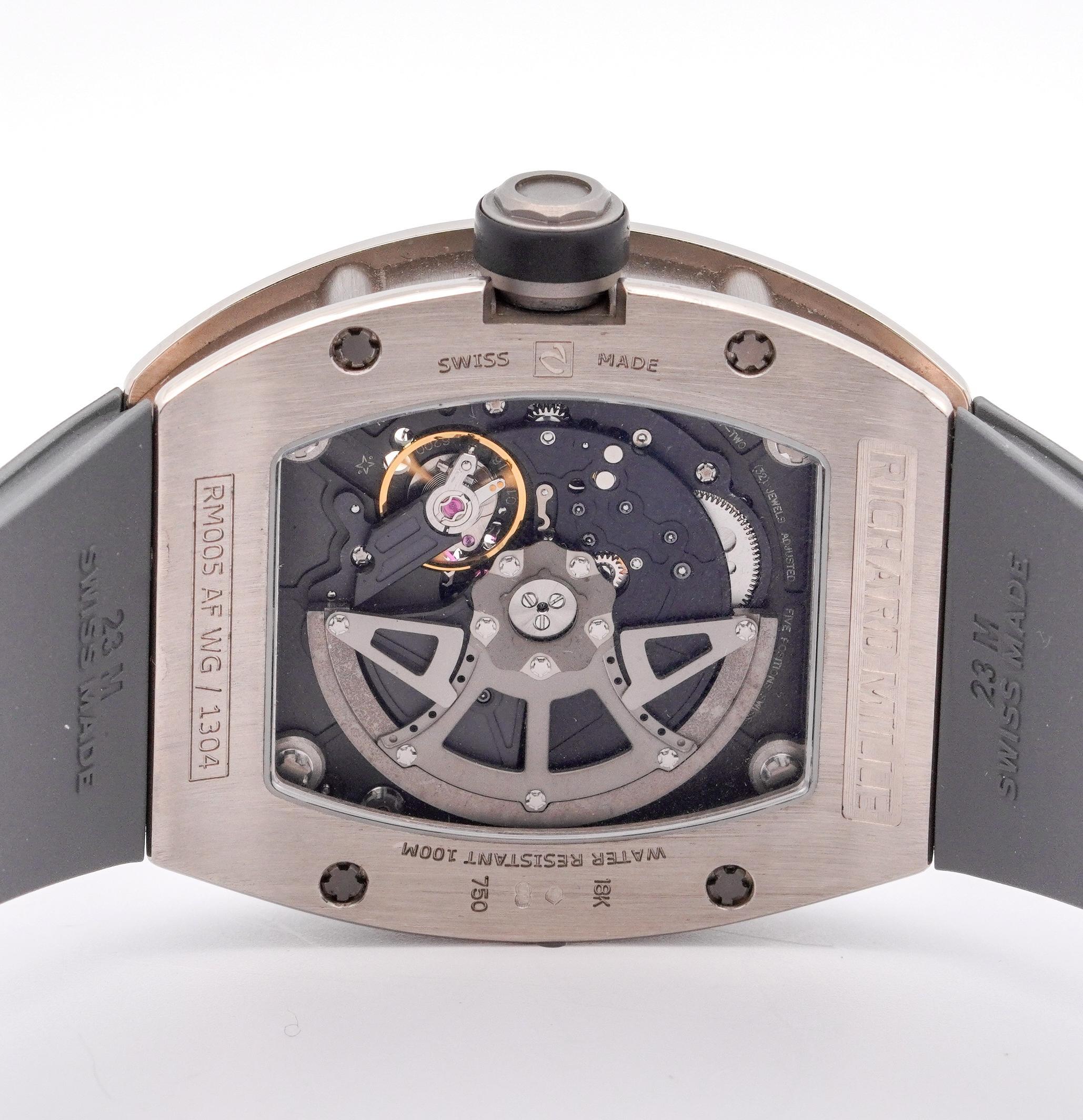 Richard Mille RM005 Automatik Weißgold Skelett Zifferblatt Grau Kautschukband Uhr im Angebot 6
