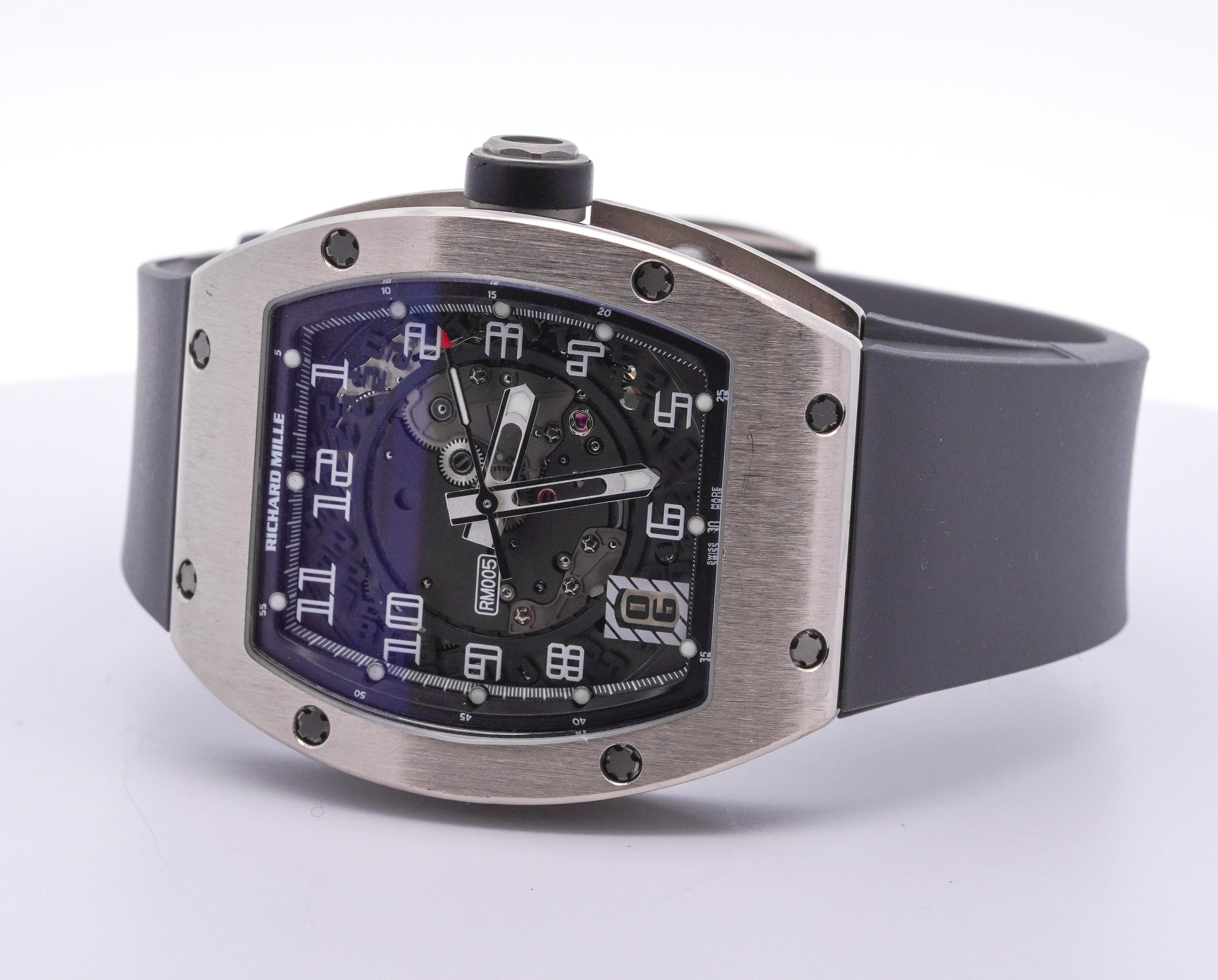 Reloj Richard Mille RM005 Automático Esqueleto Esfera Oro Blanco Correa de Caucho Gris en venta 4