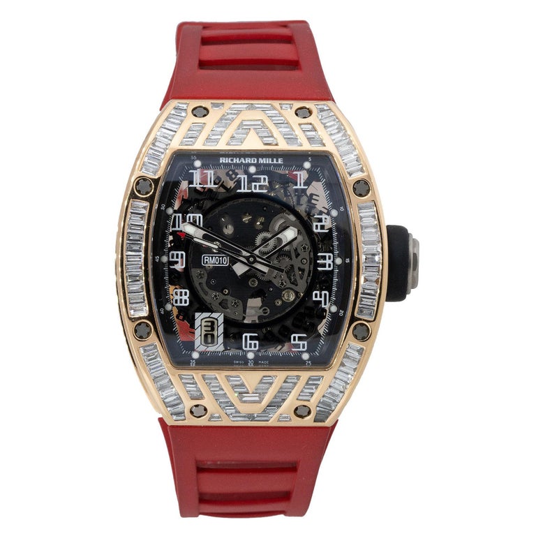 Richard Mille RM010 18k Rose Gold Diamond Pave Watch For Sale at 1stDibs