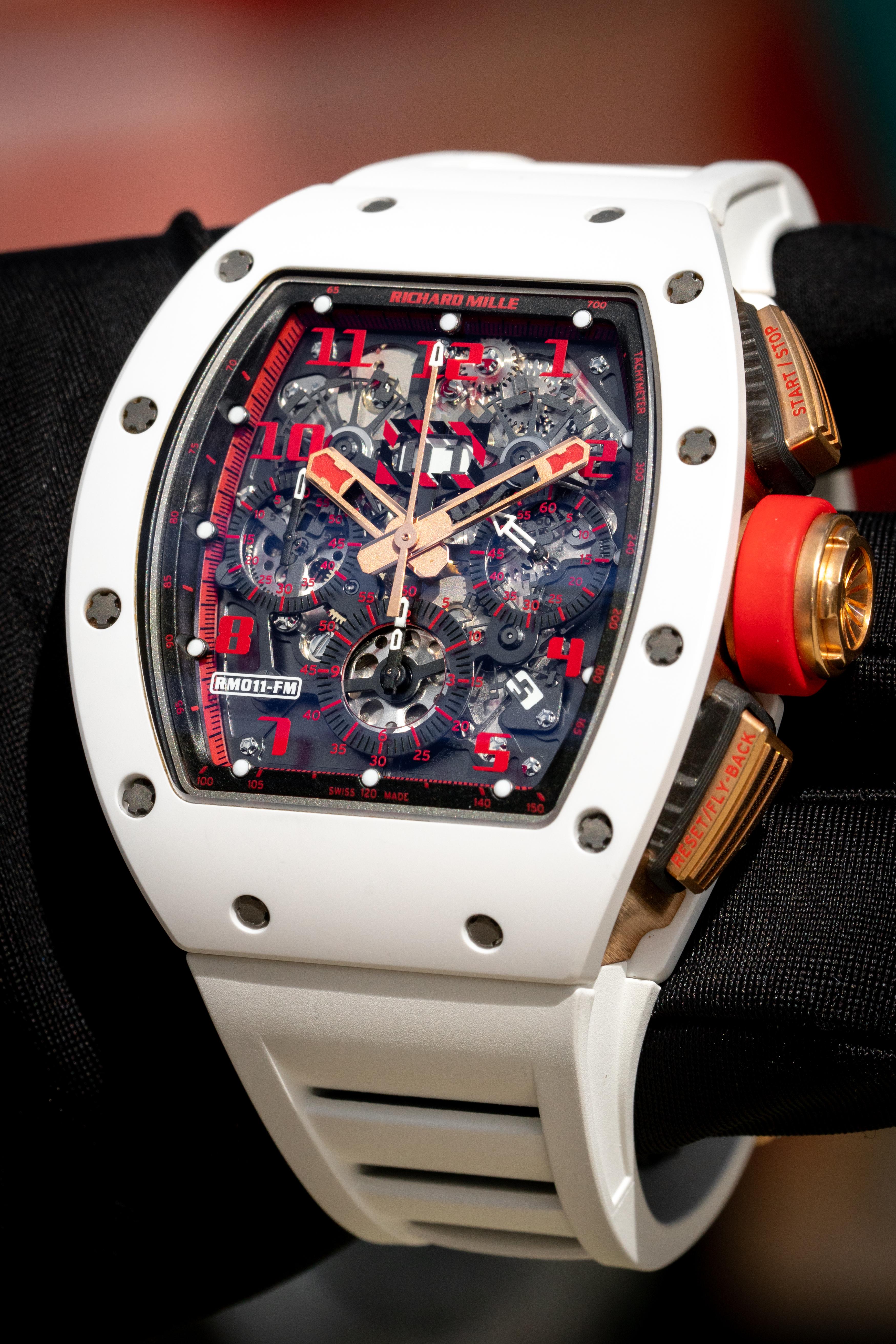 Richard Mille RM011 18k Rose Gold White Demon Chronograph Watch For Sale 1