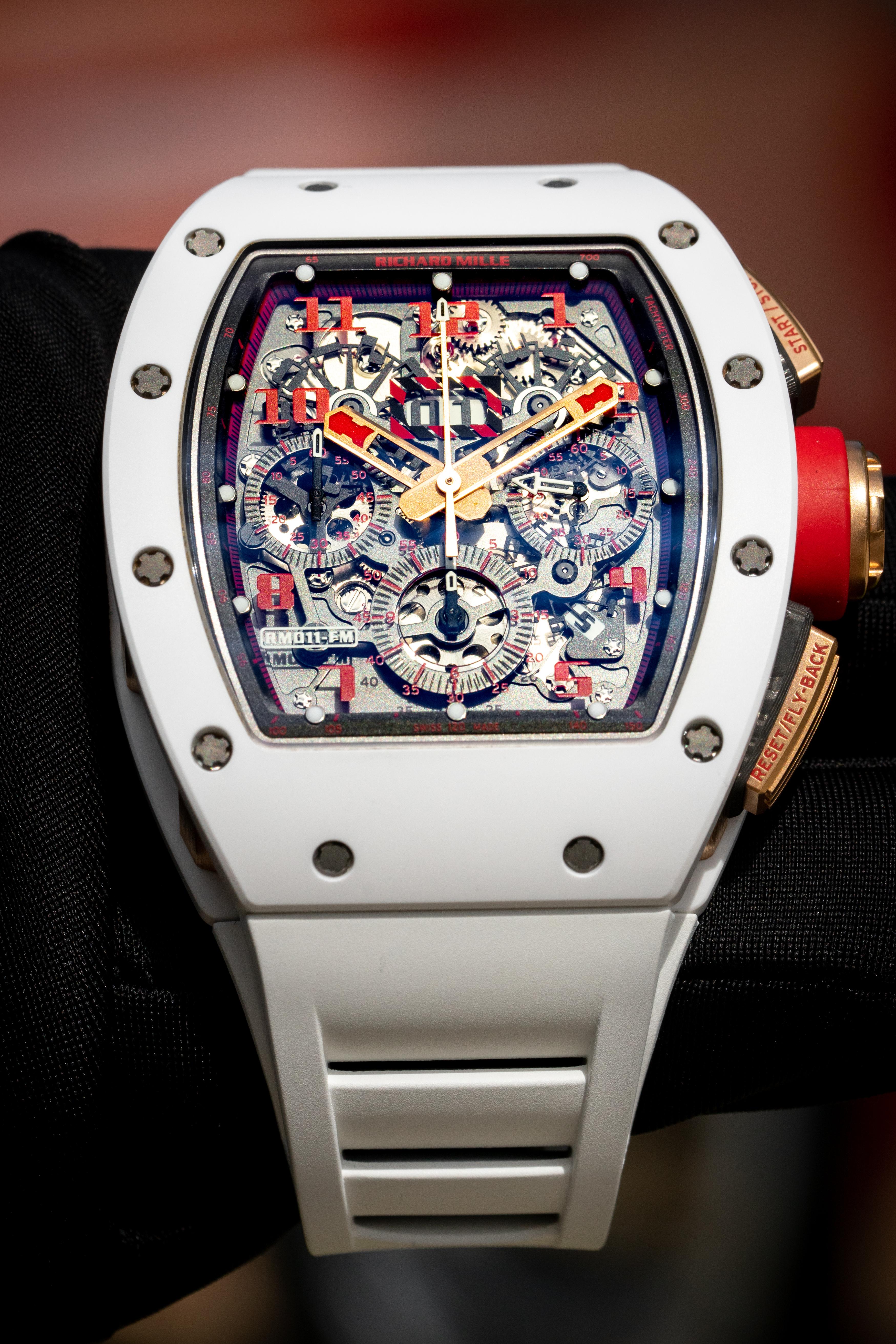 Richard Mille RM011 18k Rose Gold White Demon Chronograph Watch For Sale 3
