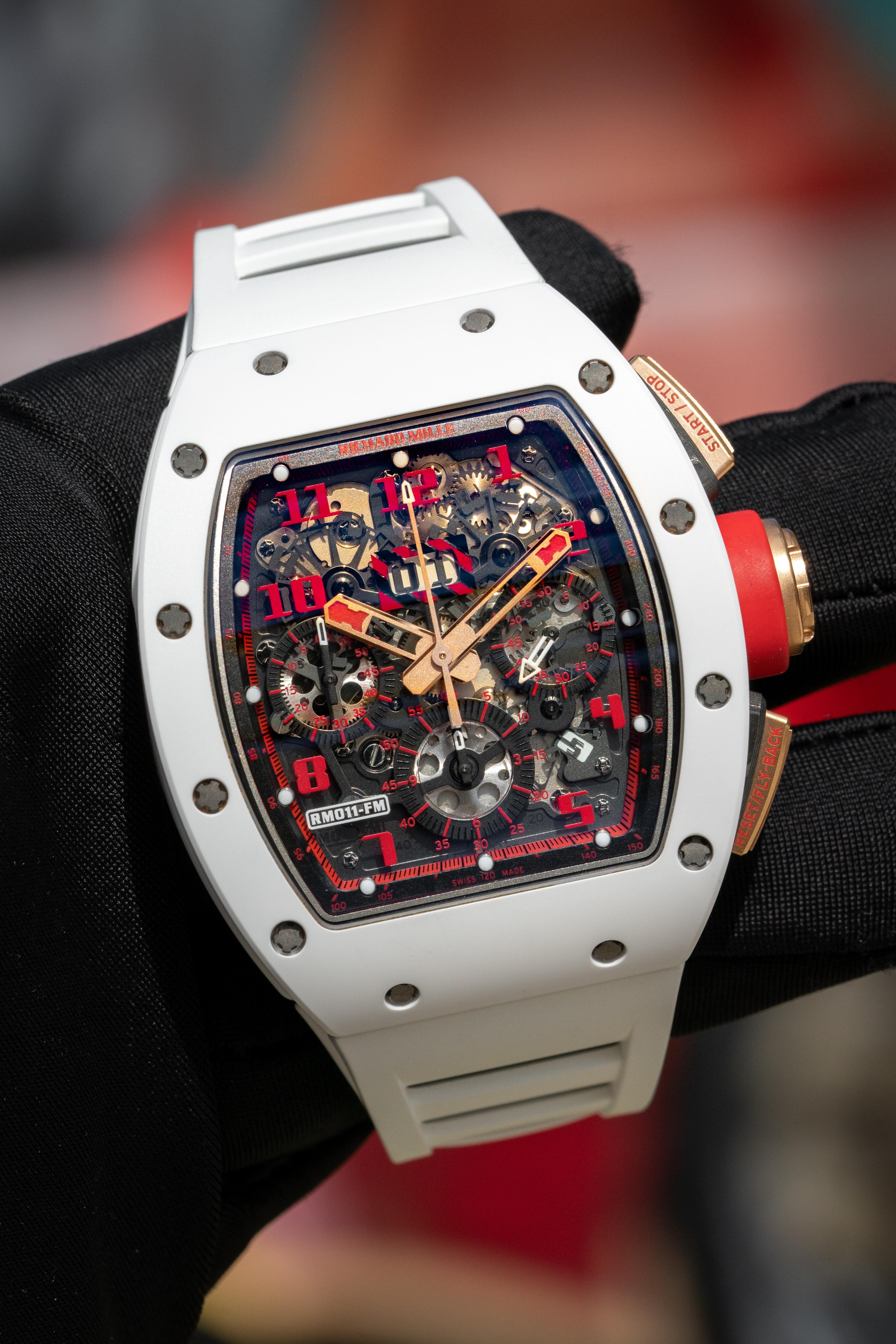 Richard Mille RM011 18k Rose Gold White Demon Chronograph Watch For Sale 4