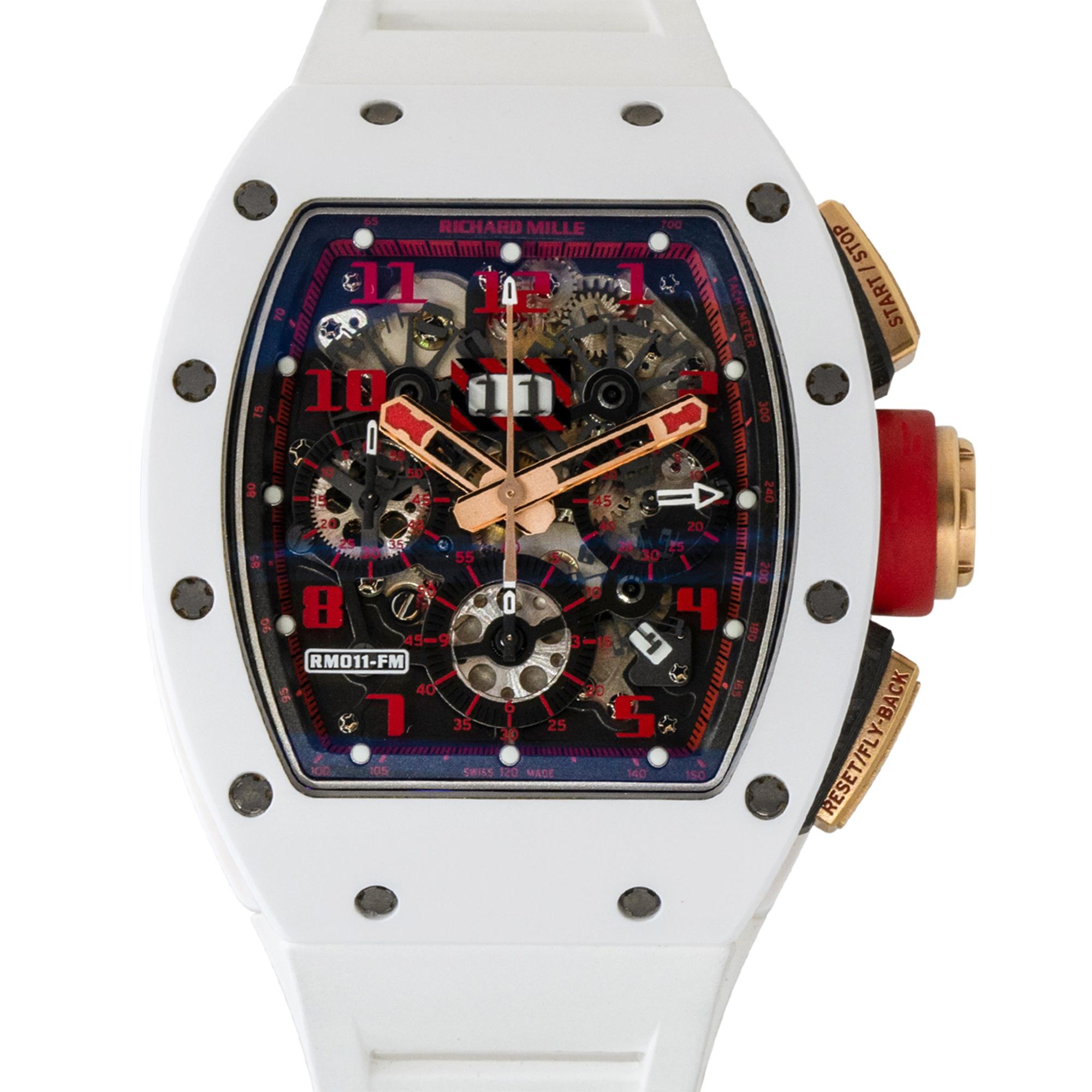 Richard Mille RM011 18k Rose Gold White Demon Chronograph Watch For Sale at  1stDibs | richard mille white demon, richard mille chandelier